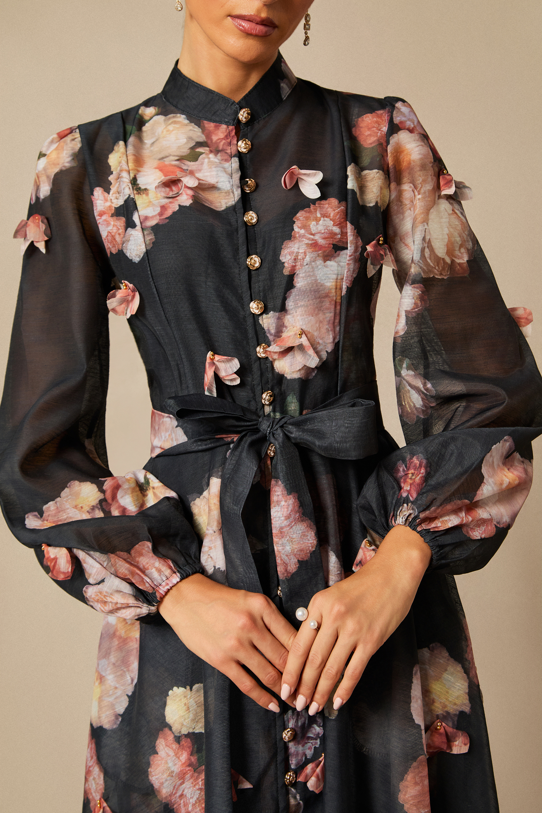 Sophie Floral Print Long Sleeve Midi Dress-purelyfable