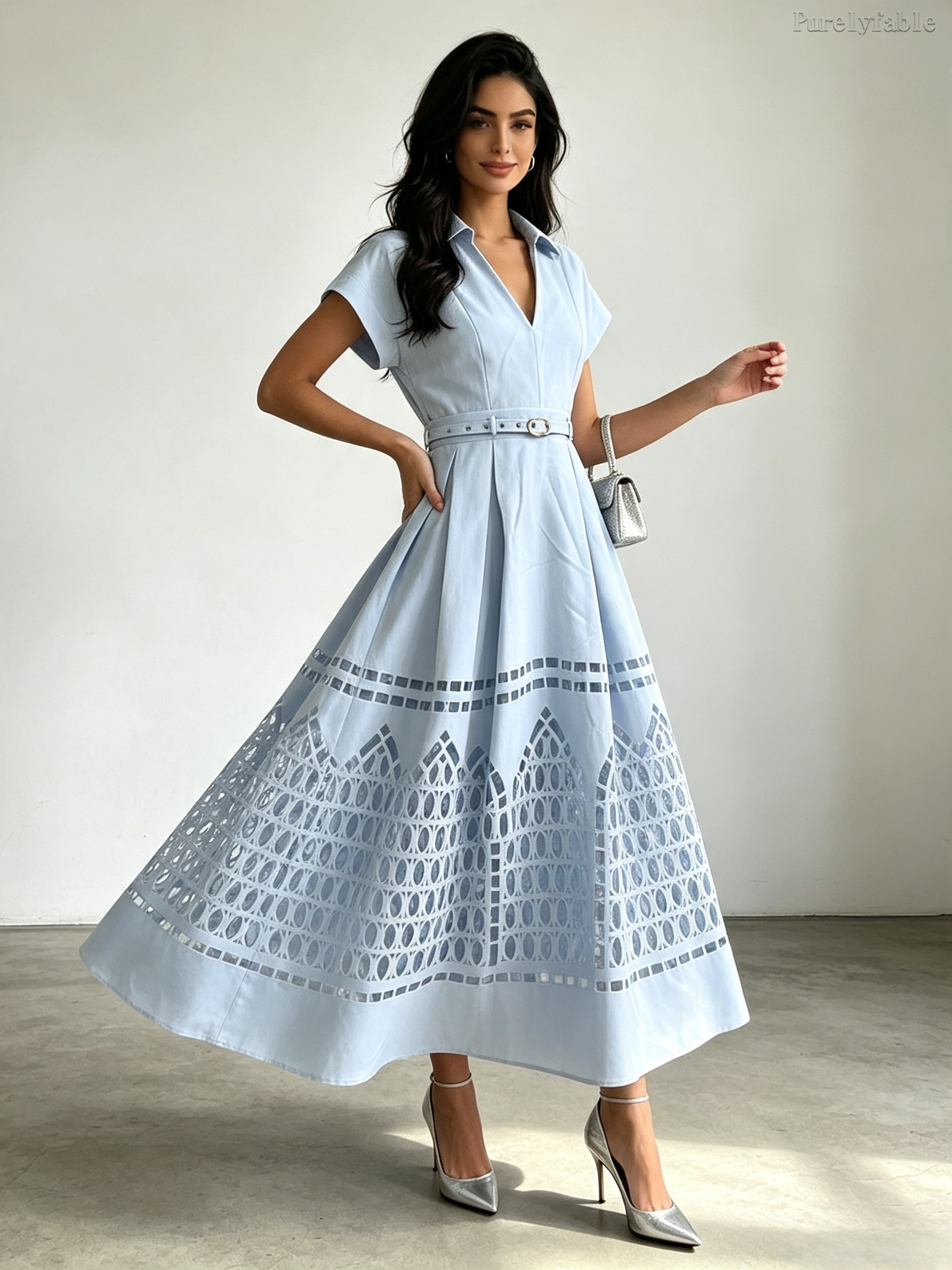 Beatrice Purple High-Waisted Hollow-Out Long Dress