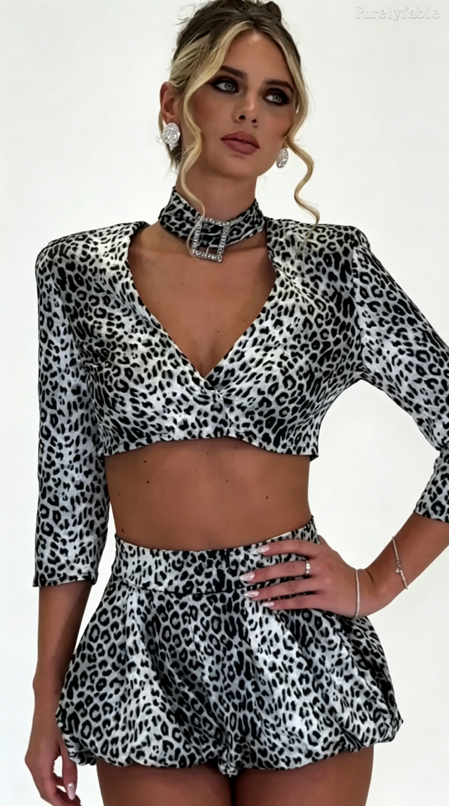 Anastasia Black And White Leopard Print Top And Skirt Two-Piece Set
