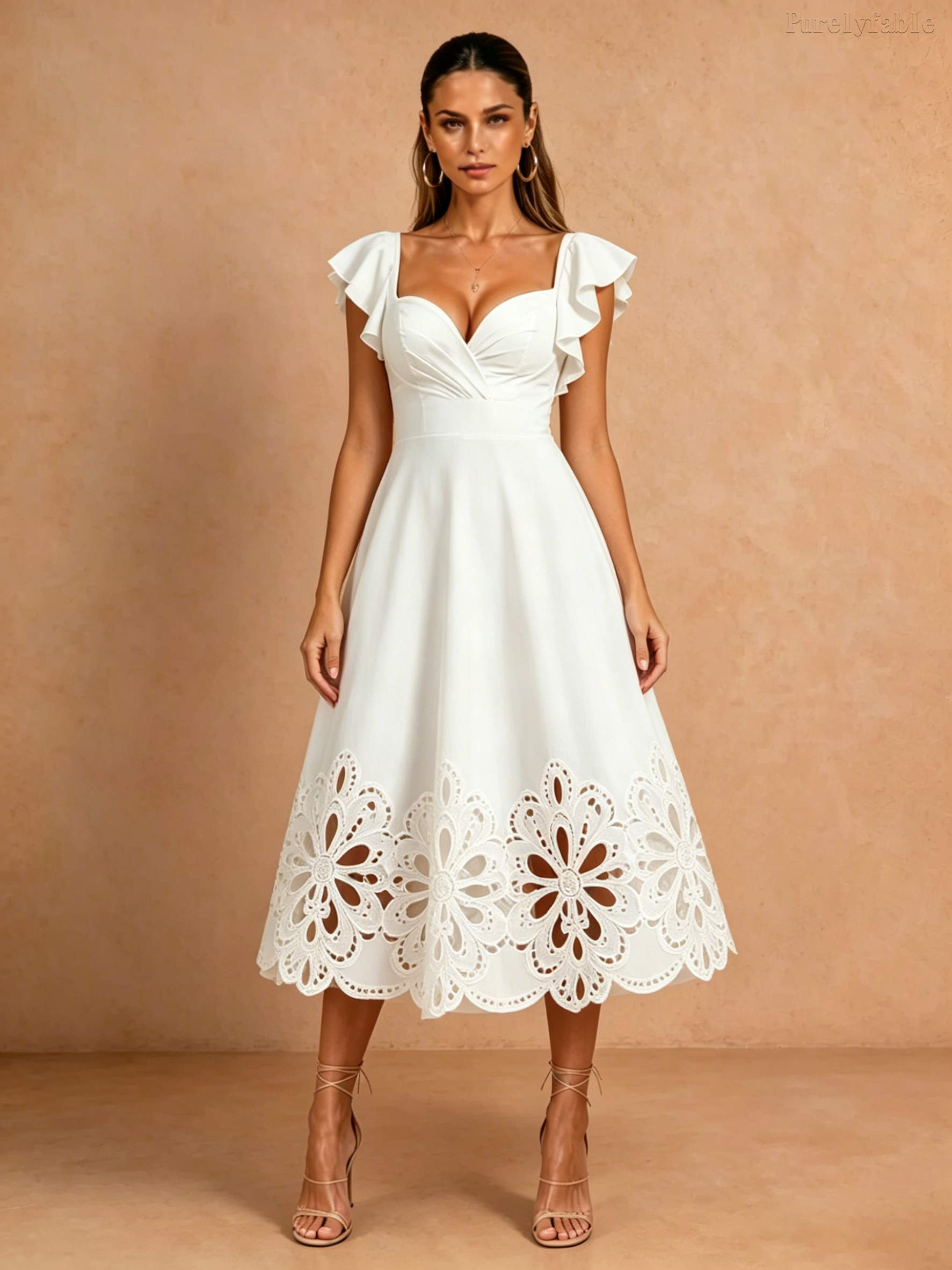 Elora White Ruffle Midi Dress