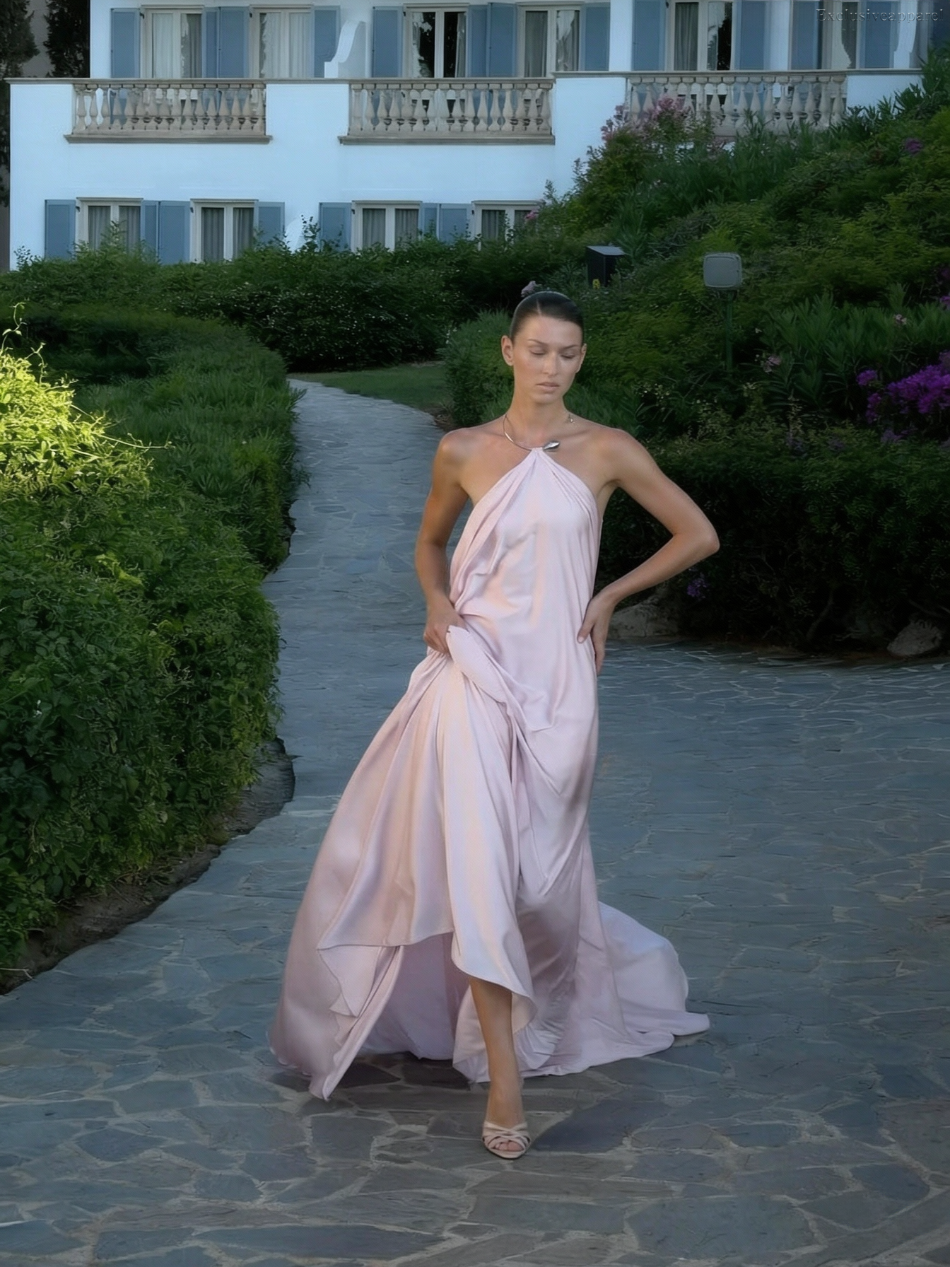Olive Pink Beaded Long Evening Dress