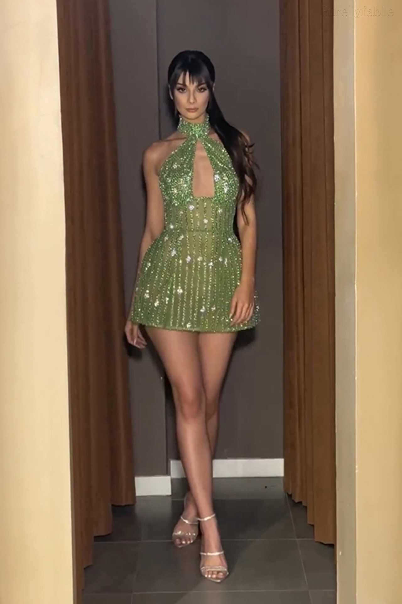 Rosalyn Green Halter Neck A-line Dress