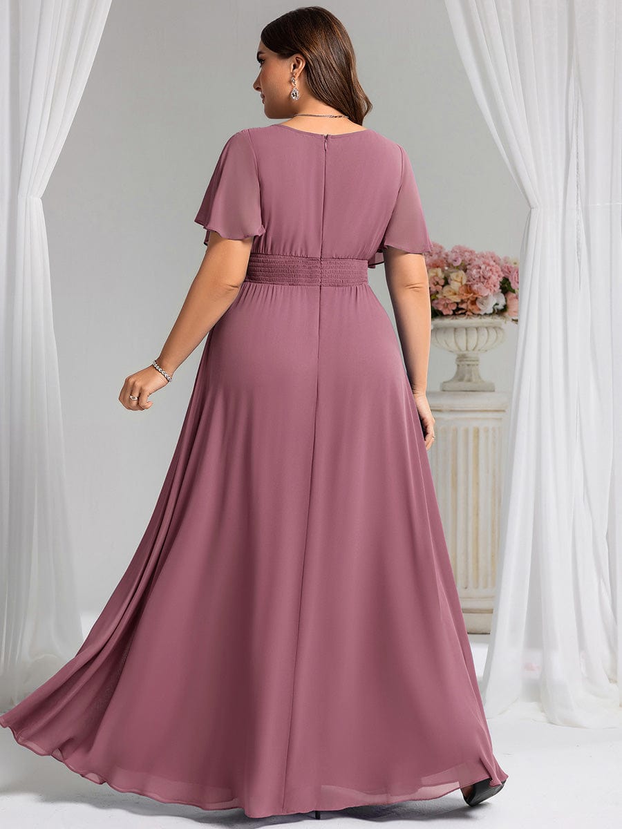 Plus Size Printed Chiffon Pleated Maxi Wedding Guest Dress