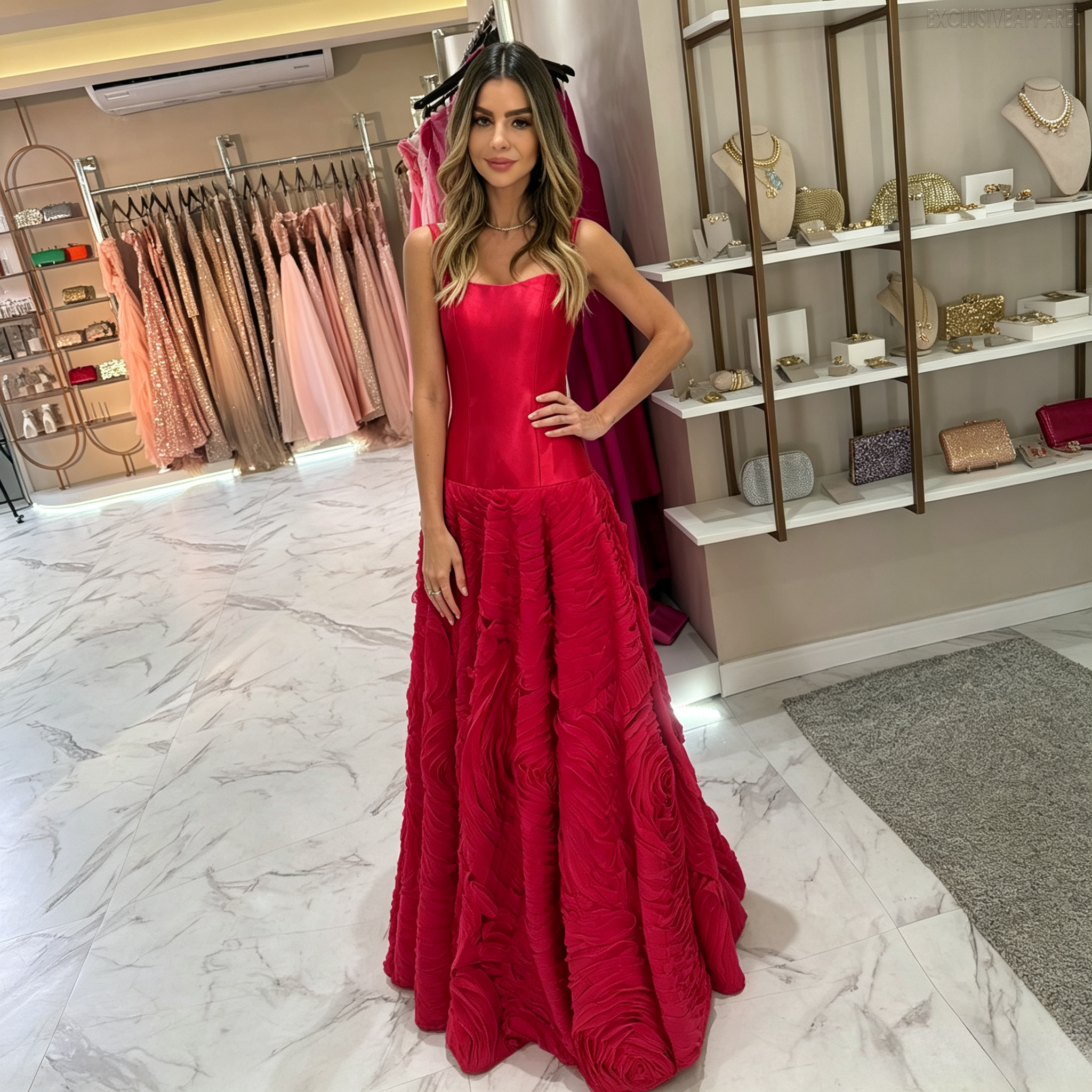 Paisley Red Square-Neck Sleeveless Long Dress