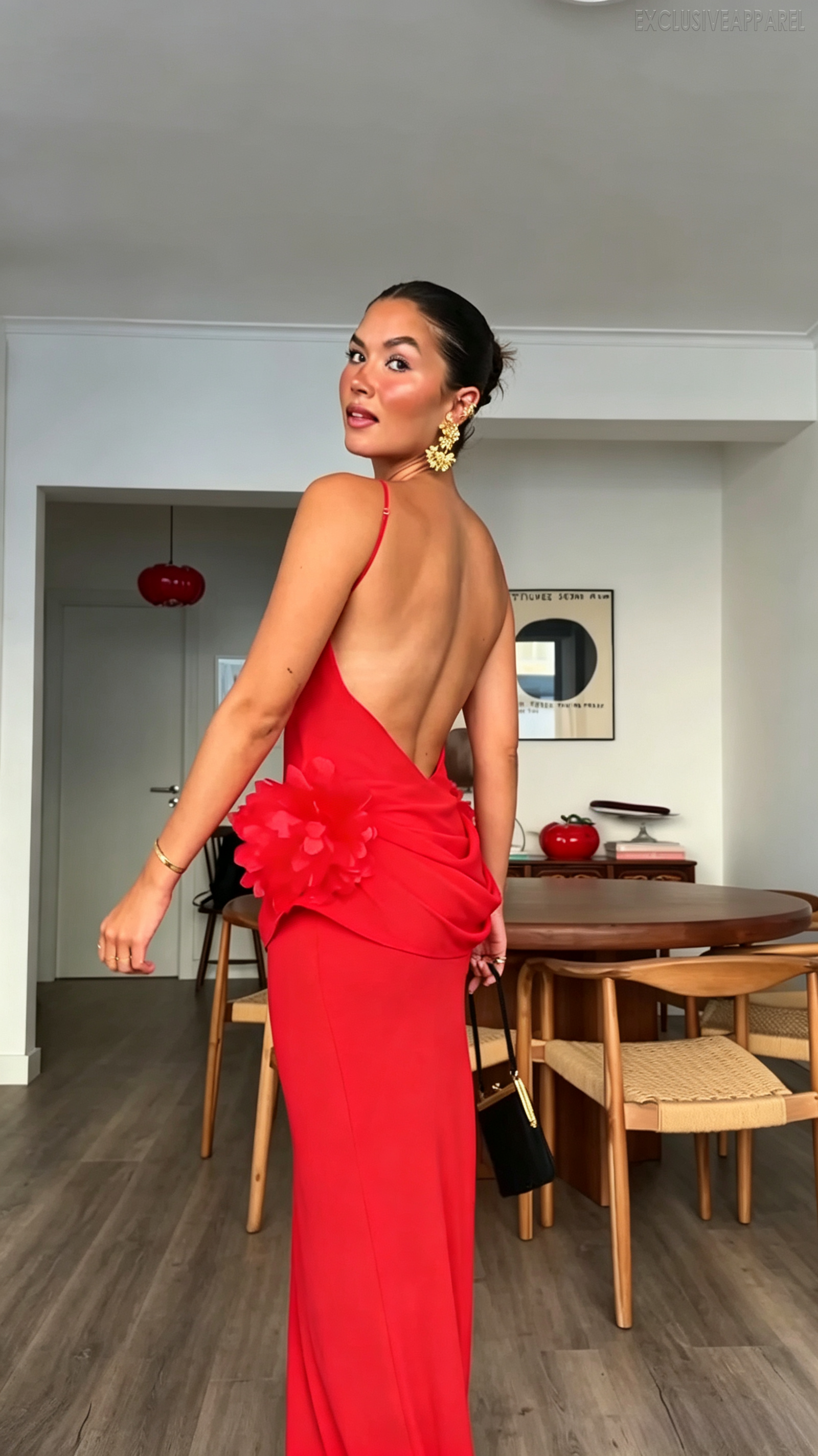 Poppy Red Sleeveless Square-Neck Long Dress