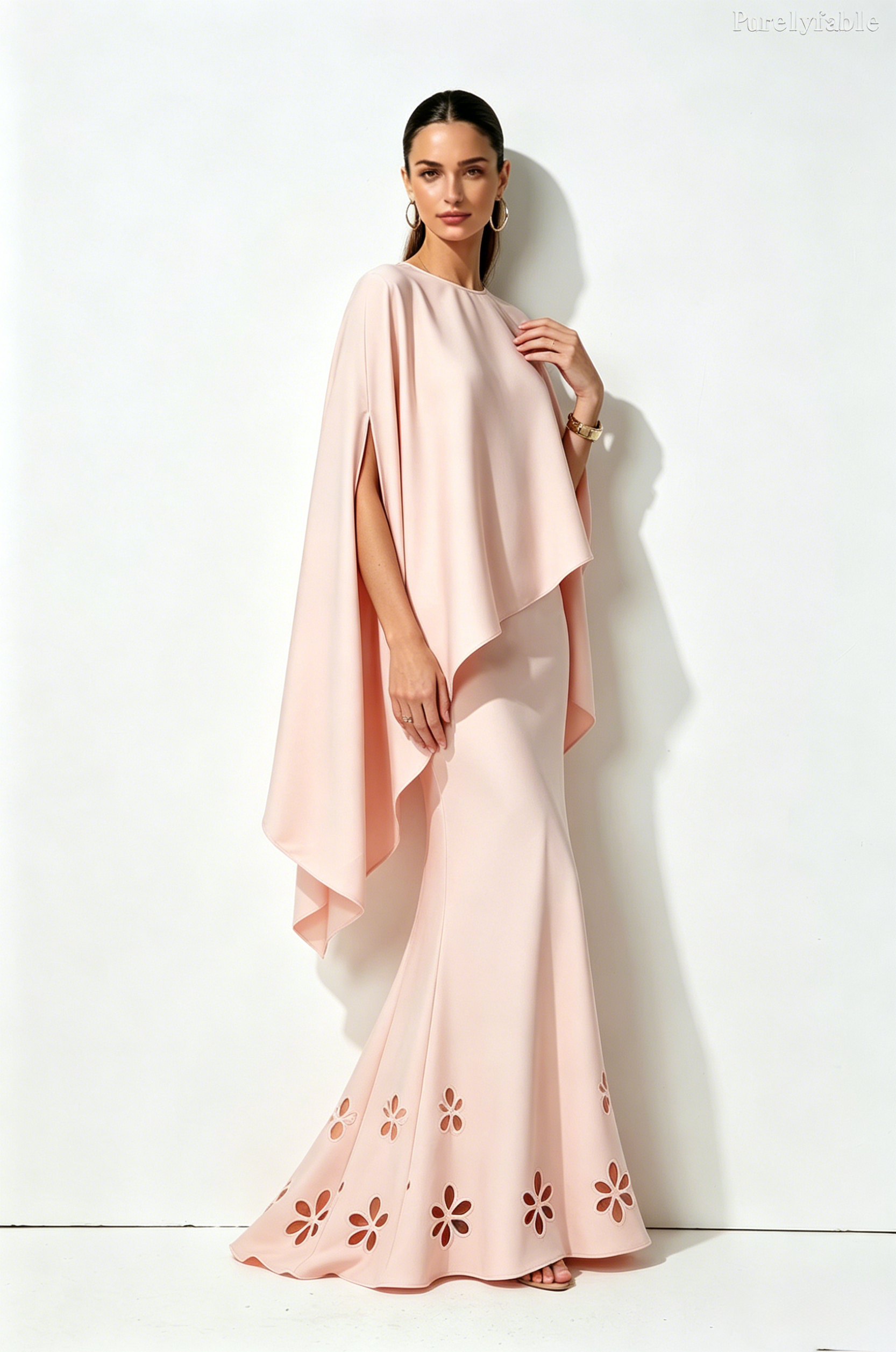 Daphne Pink Round Neck Fish Tail Hollow Dress