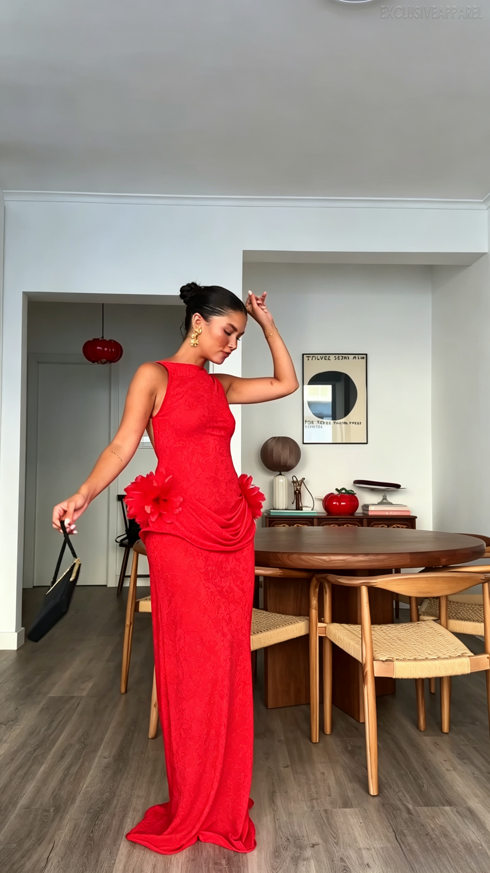 Poppy Red Sleeveless Square-Neck Long Dress