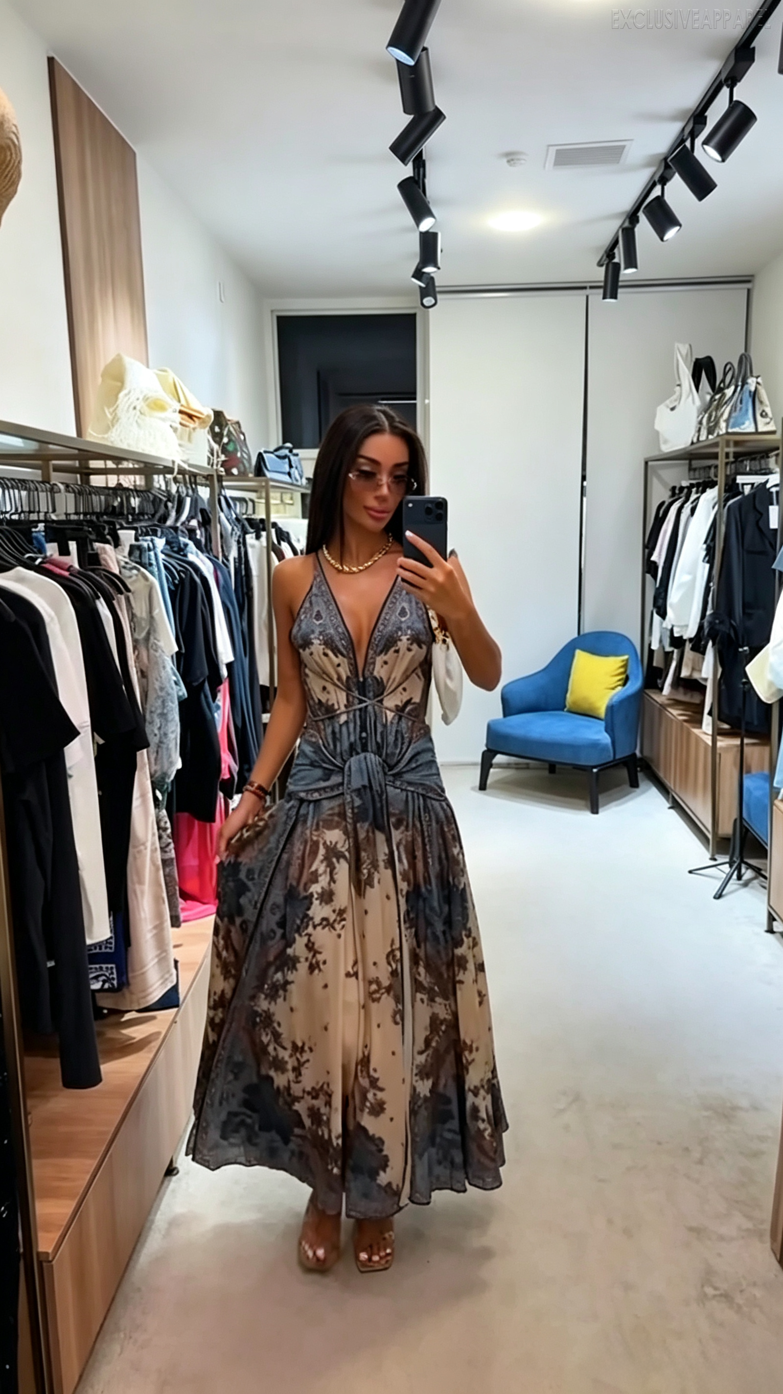 Annika Multi-color Striped Strapless Deep-V Long Dress