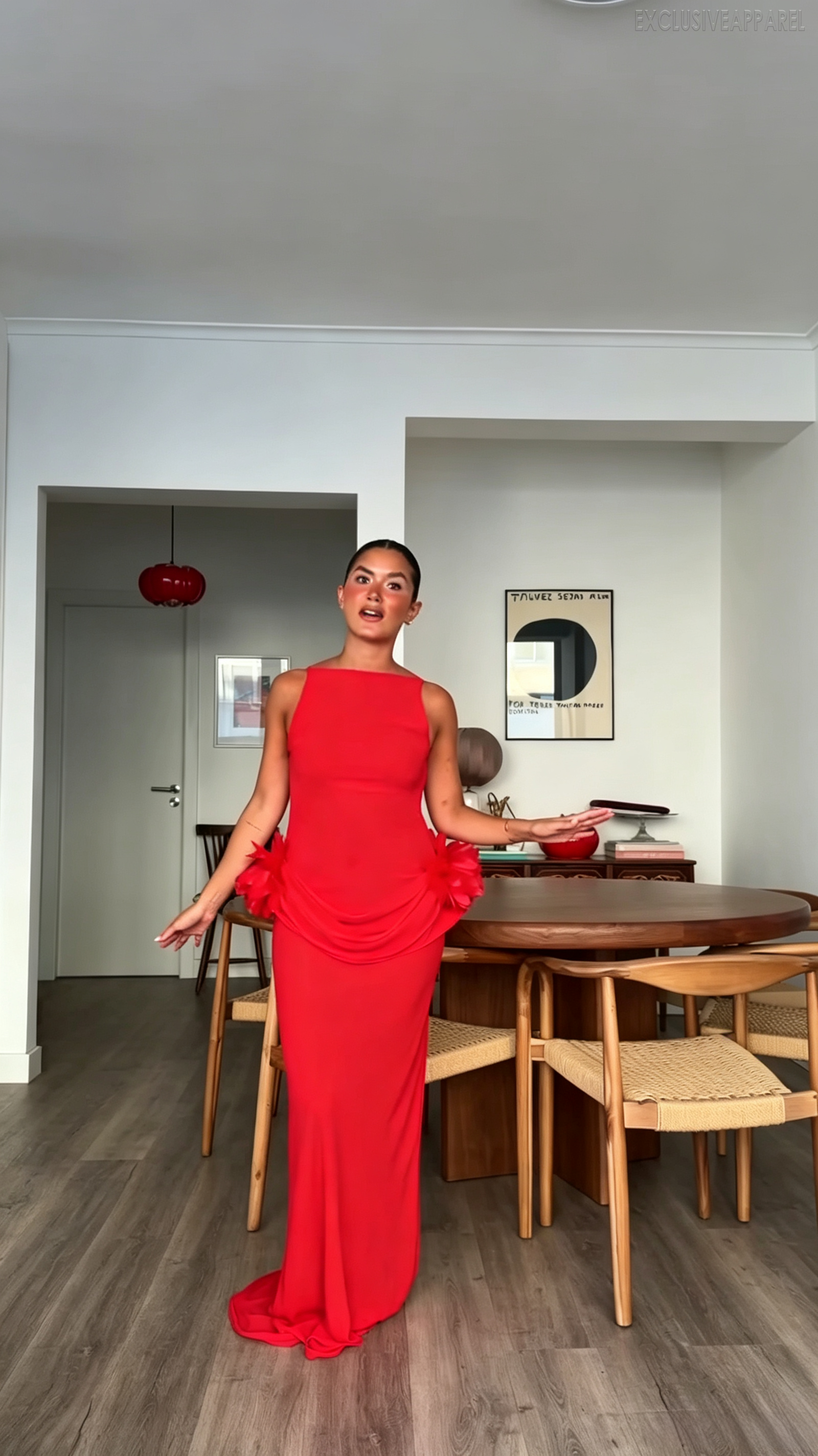 Poppy Red Sleeveless Square-Neck Long Dress