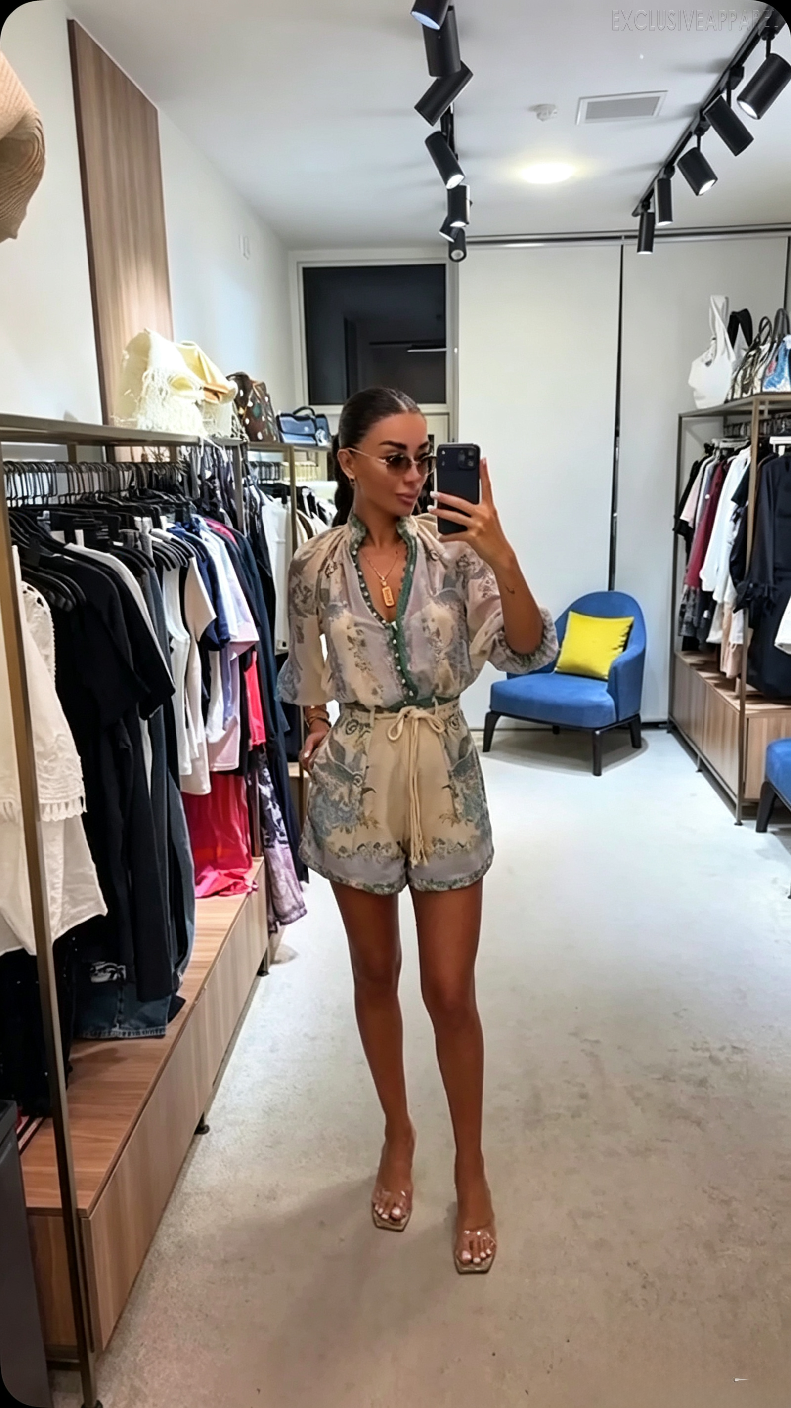Leona Multi-Color V-Neck Puff Sleeve Shorts Two-Piece Set