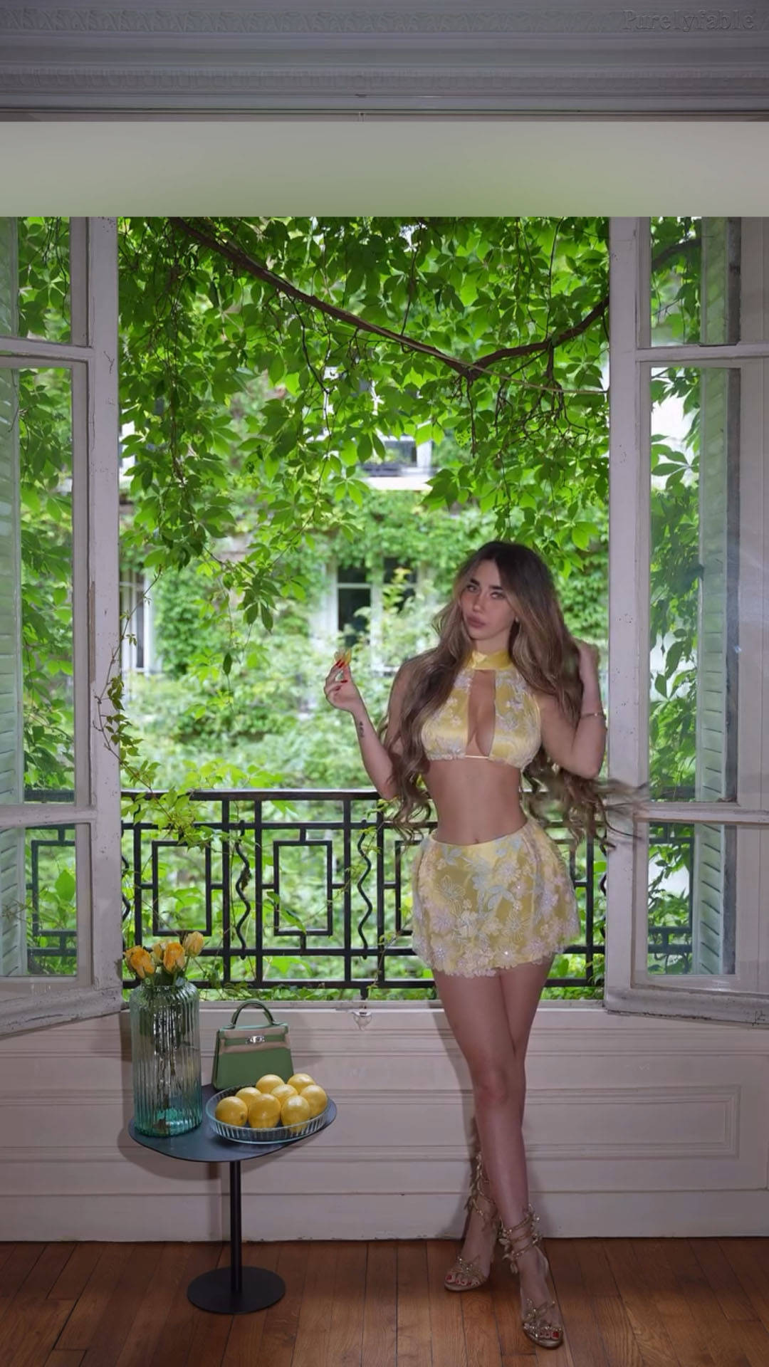 Savannah Yellow Neck Hanging Flower Embroidery Two Piece Set