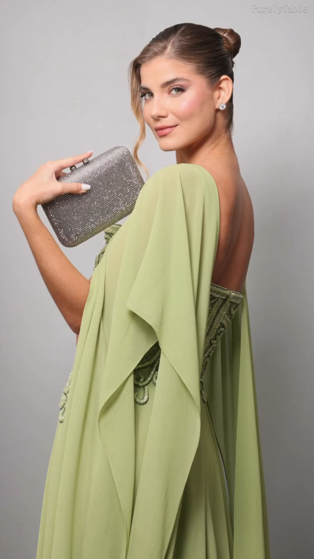 Greta Matcha Green Strapless Chiffon Shawl Dress