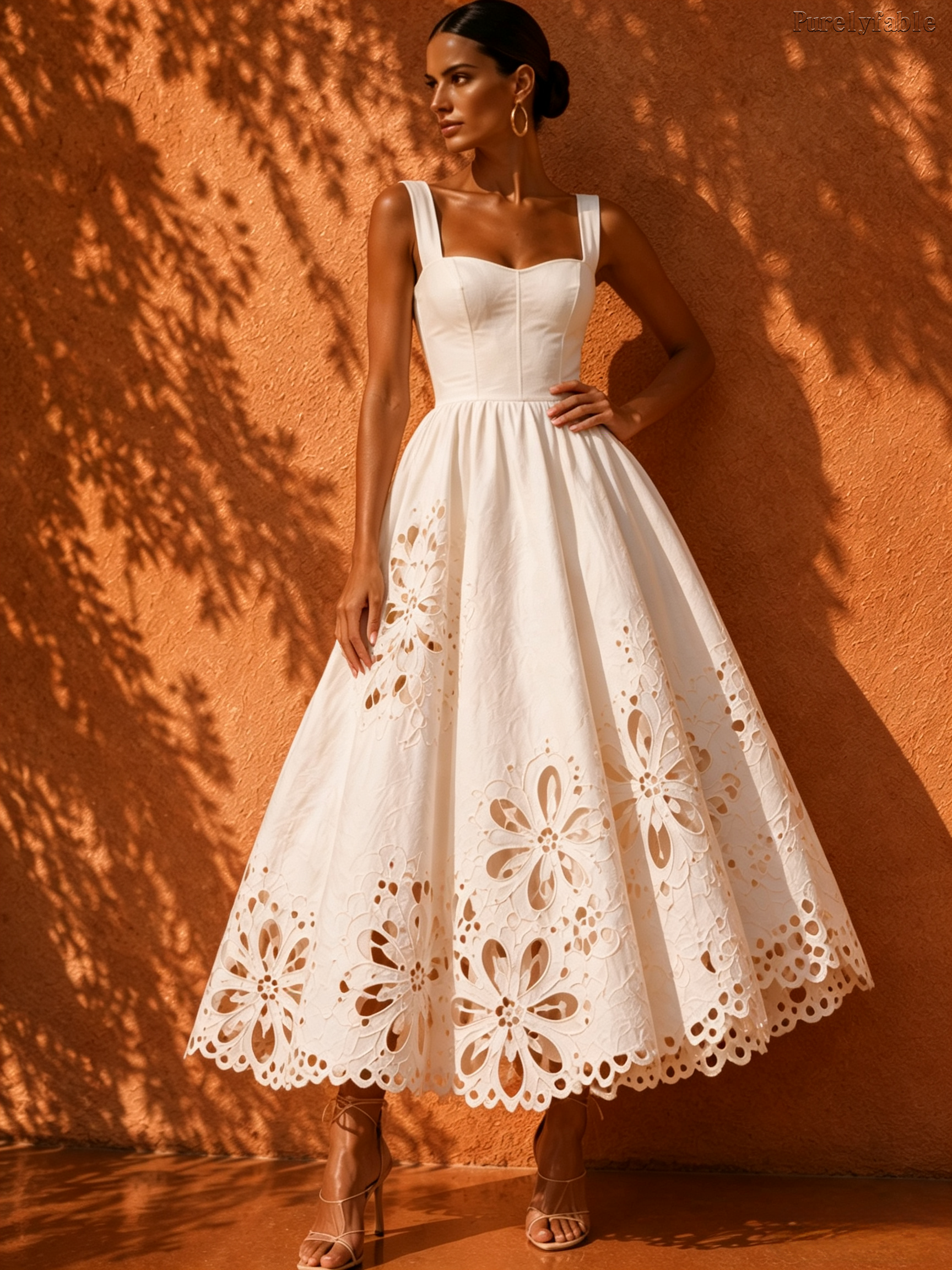 Elysia White Wide Shoulder Strap Open-Length Dress