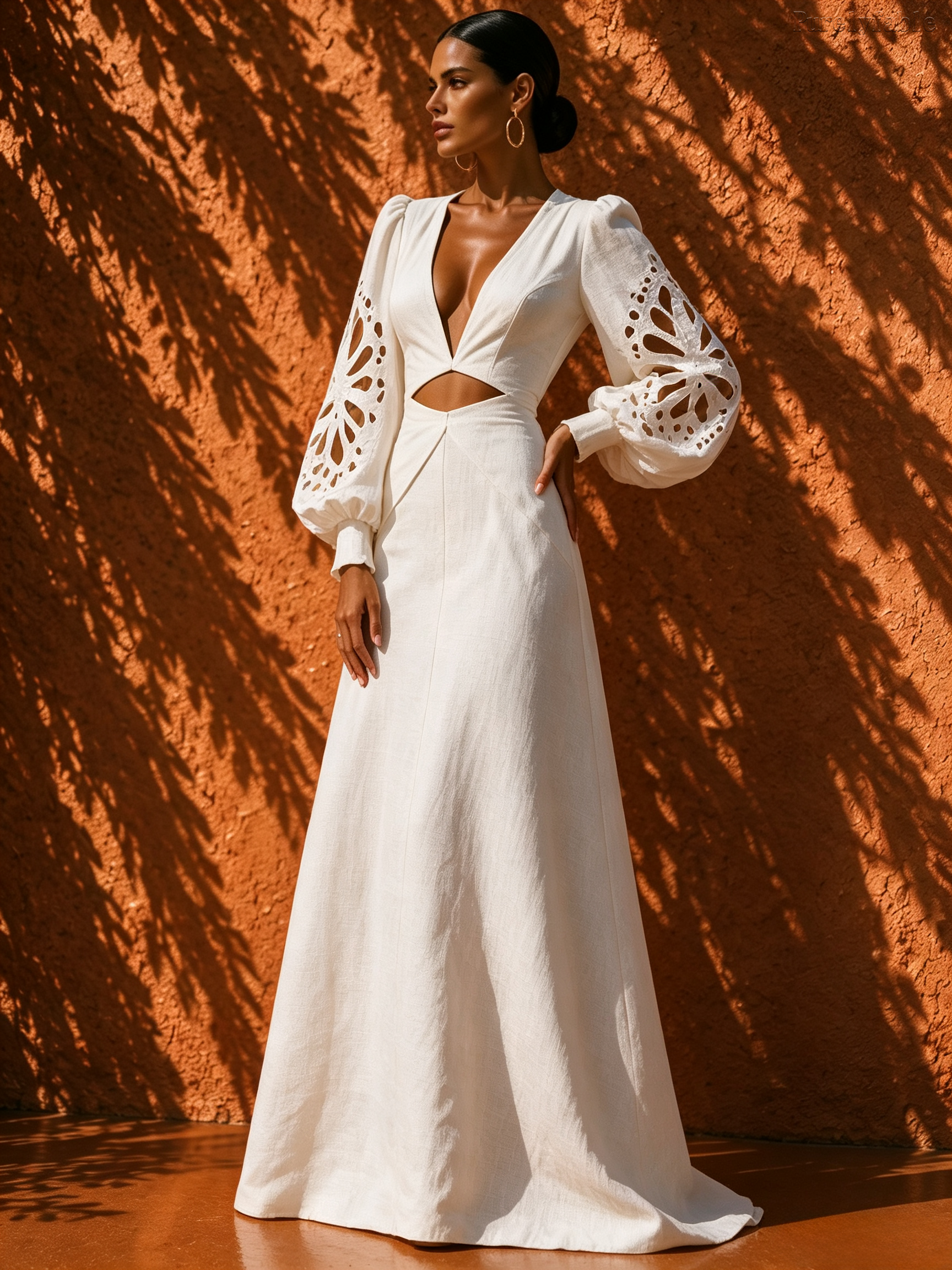 Elysia White Striped Floor-Length Sleeveless Dress