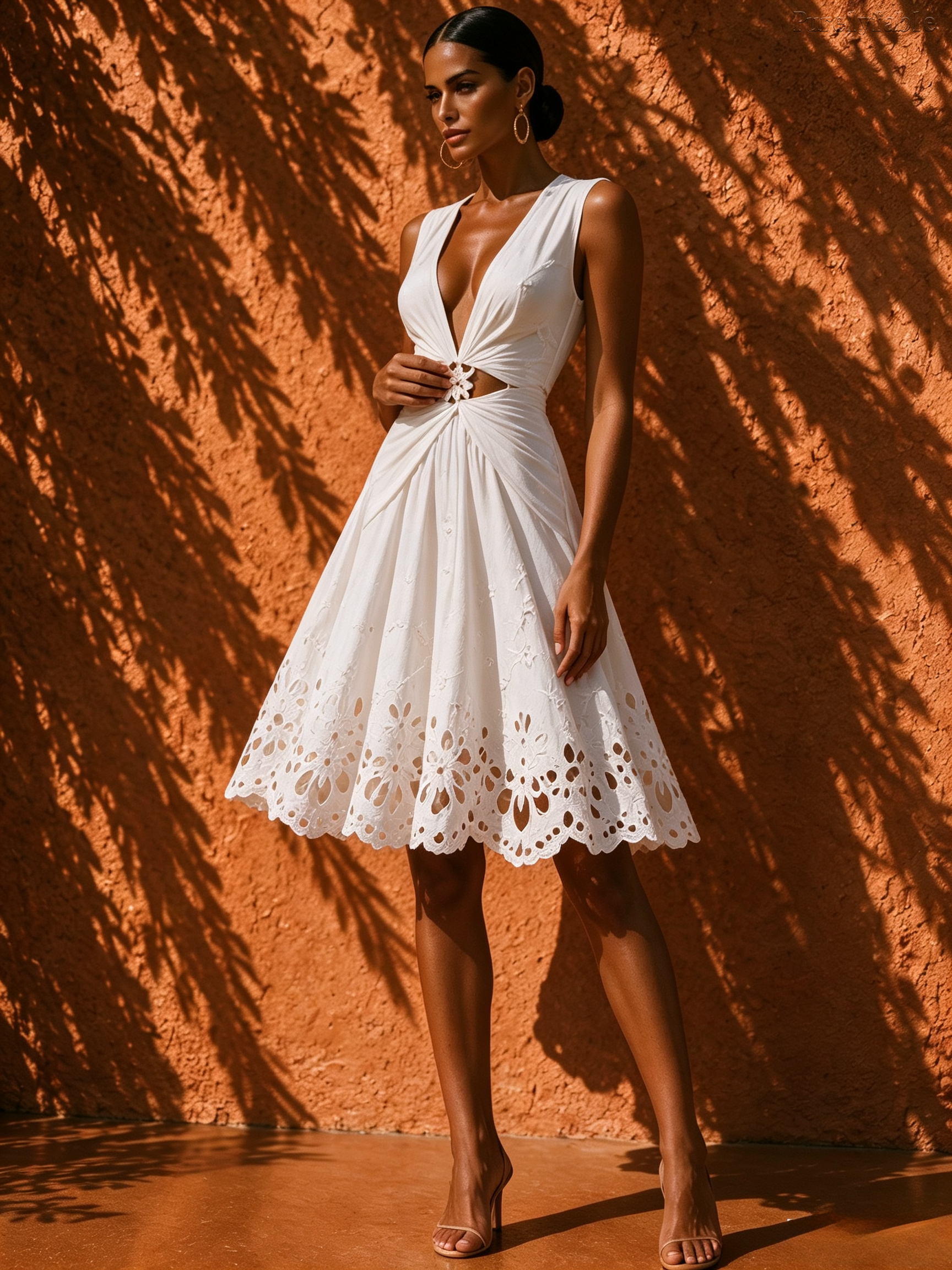 Elysia White Sleeveless Hollow-Out Midi Dress
