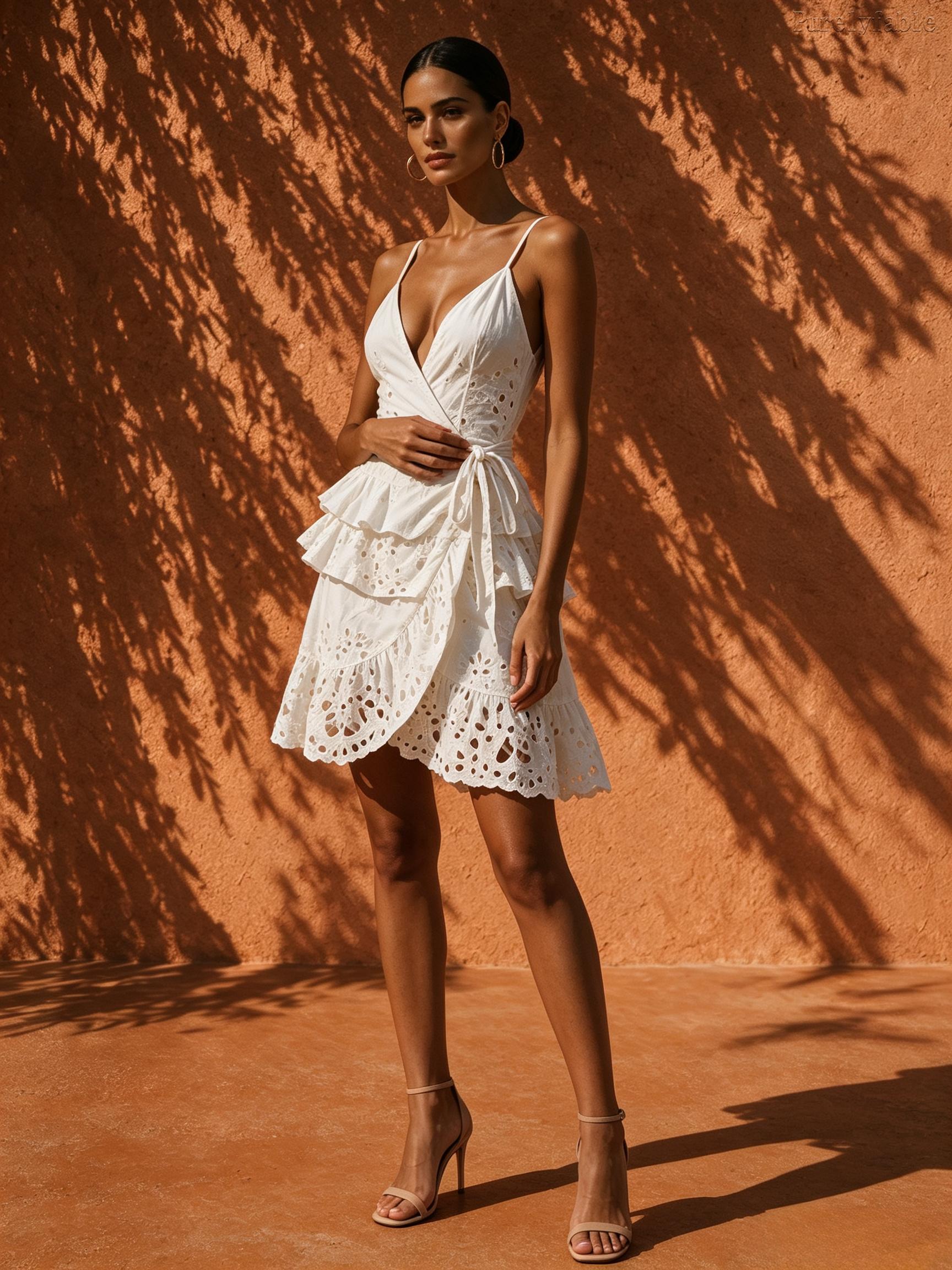 Elysia White Hollow-Out Wrap-Around Lotus Leaf Skirt