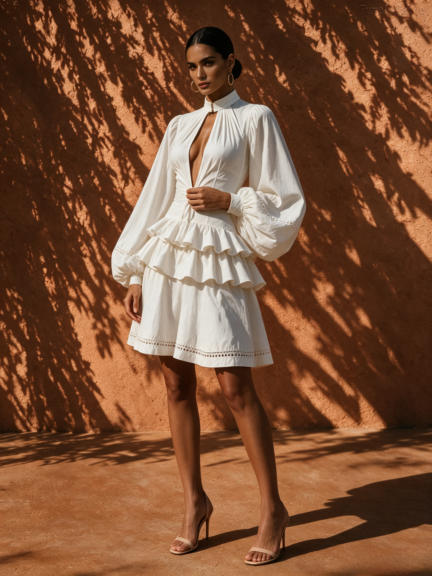 Elysia White Puffed Sleeve Cut-Out Short Dress