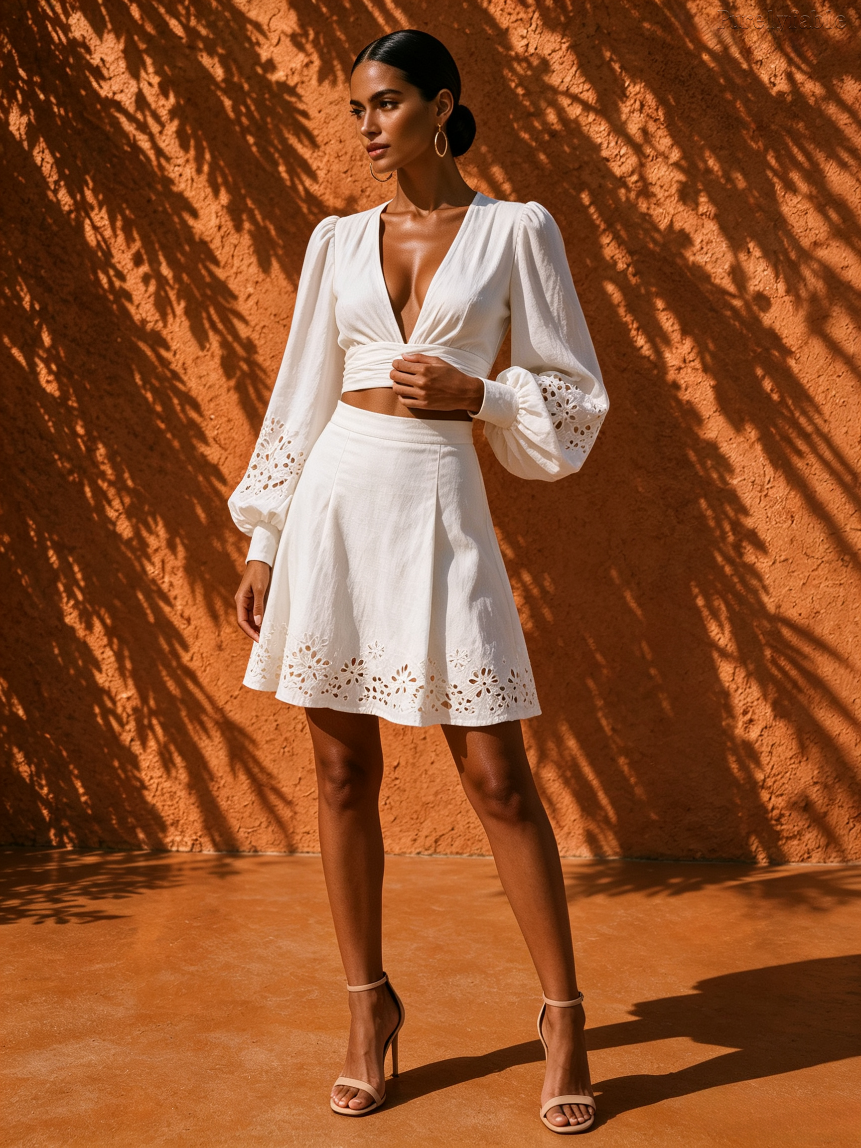 Elysia White Deep V-Neck Short Dress Two-Piece Set