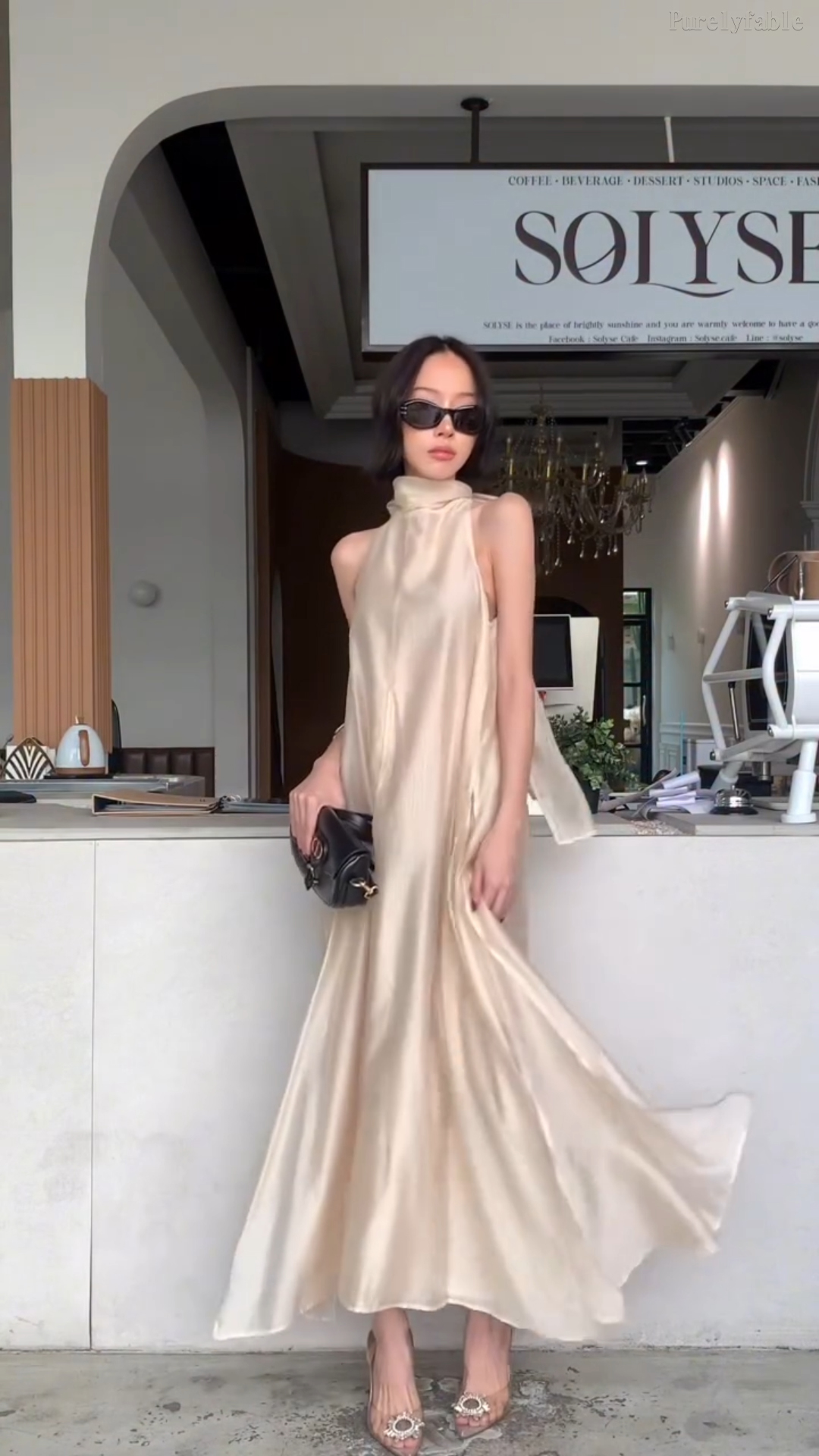 Miranda Champagne-Colored Sleeveless Flowing Dress