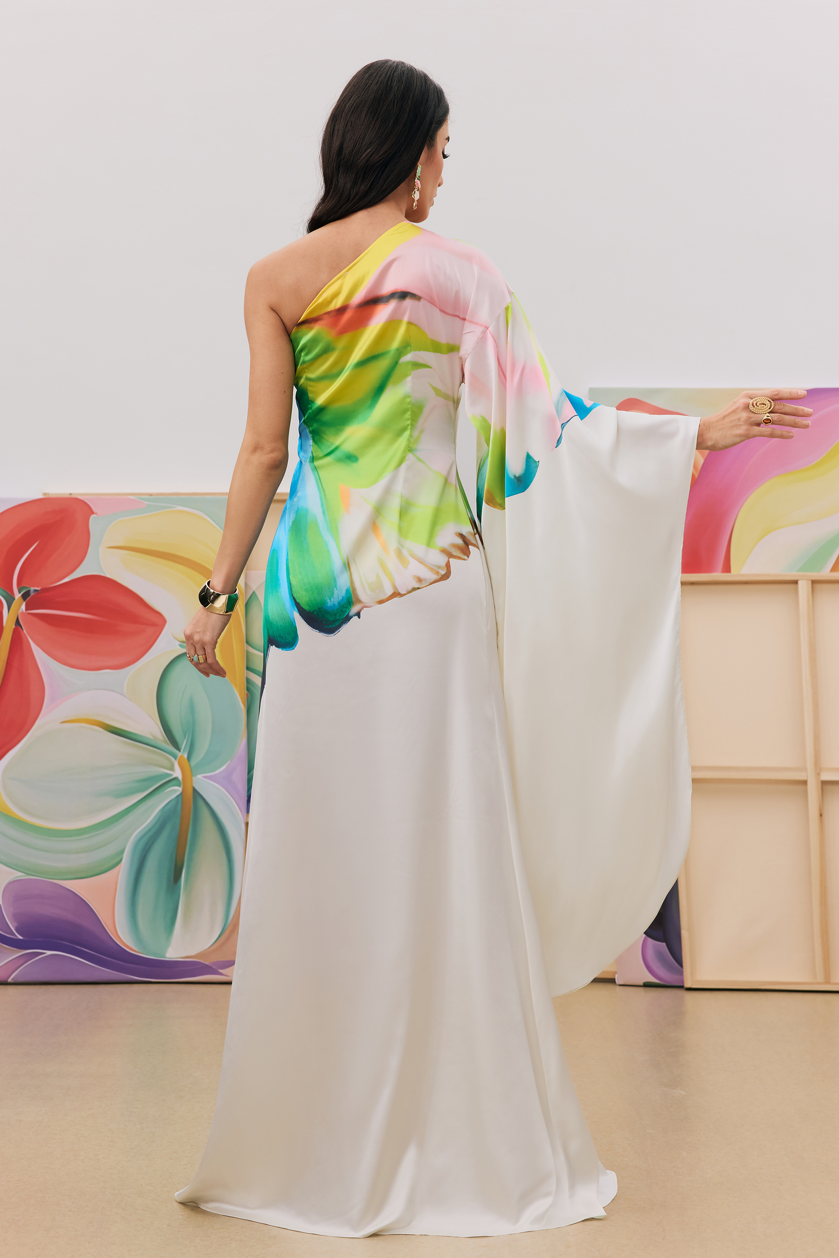 Bernice Printed Single Sleeve Maxi Dress-purelyfable