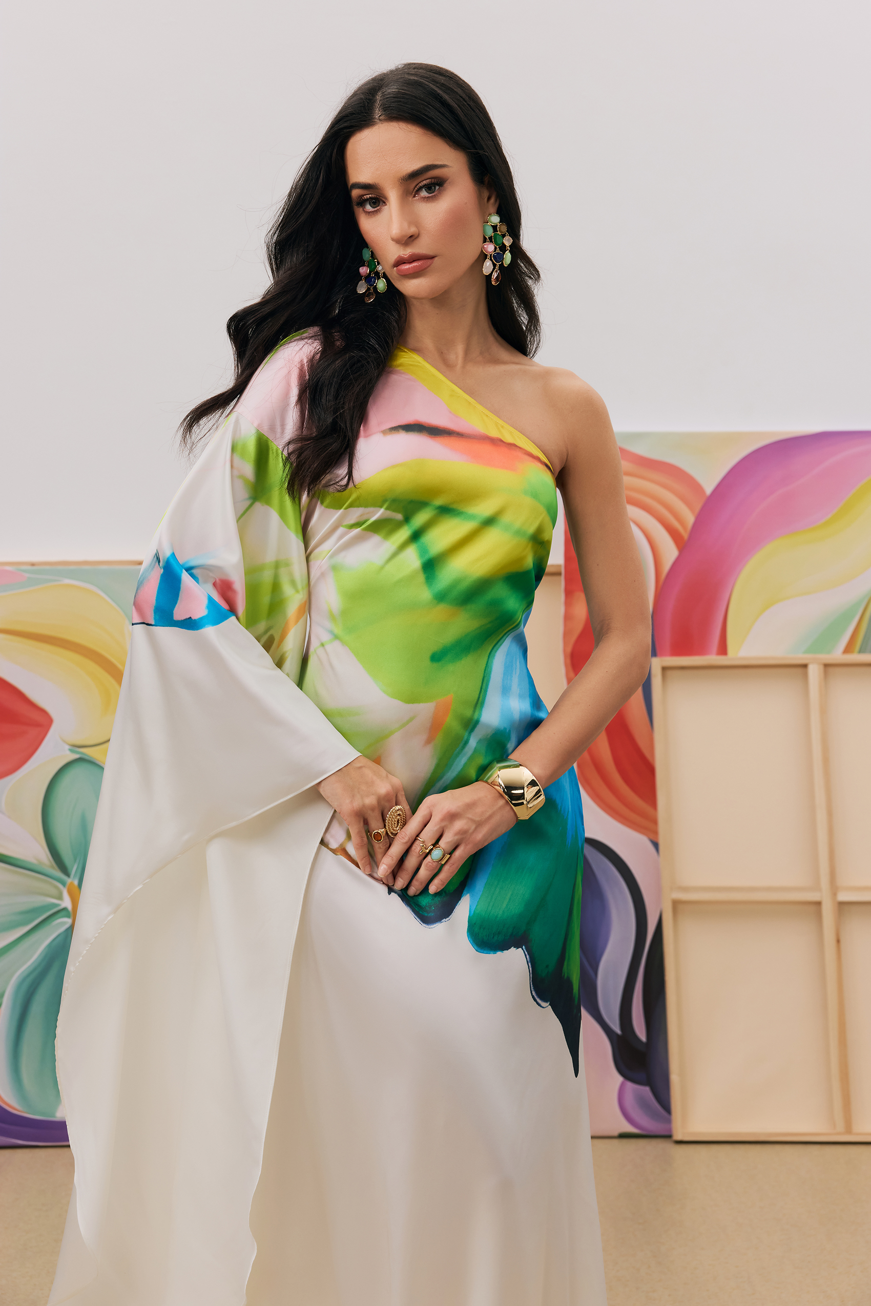 Bernice Printed Single Sleeve Maxi Dress-purelyfable