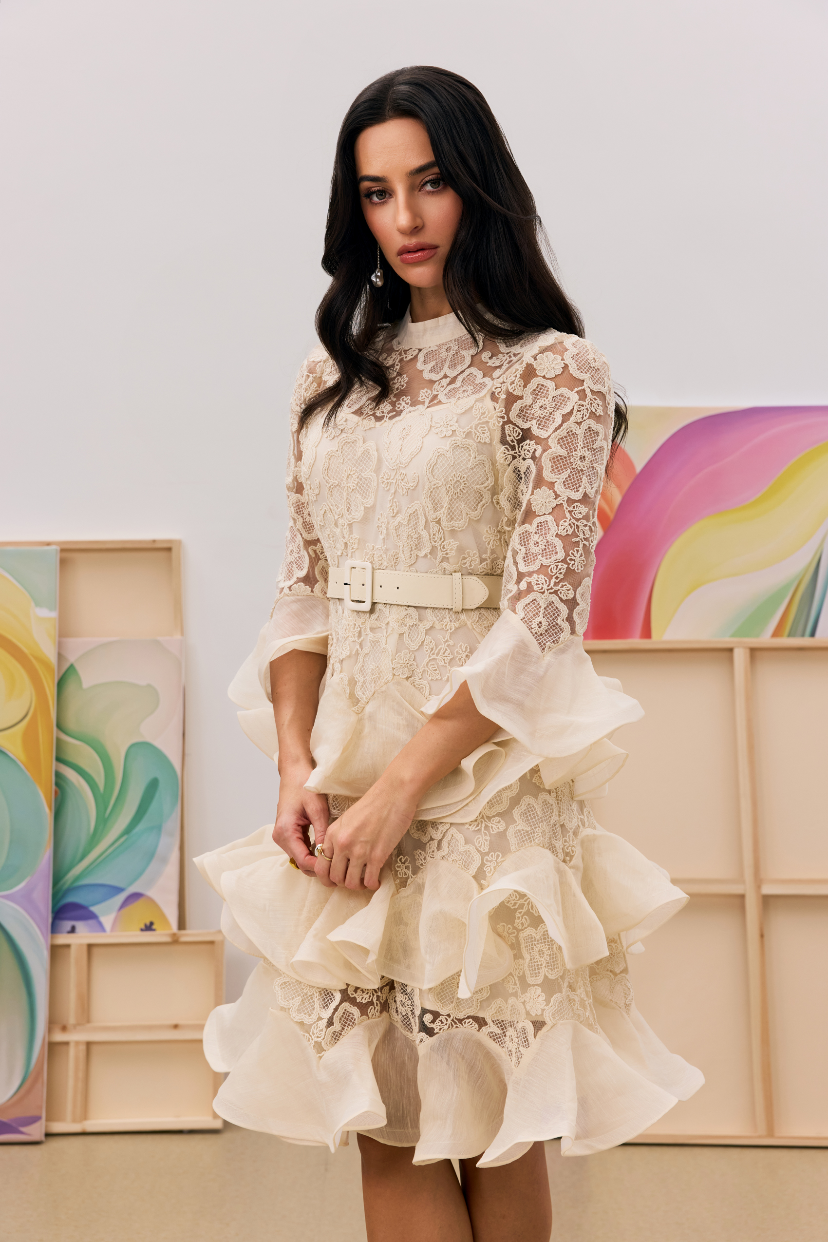 Kathy Floral Lace Tiered Mini Dress-purelyfable
