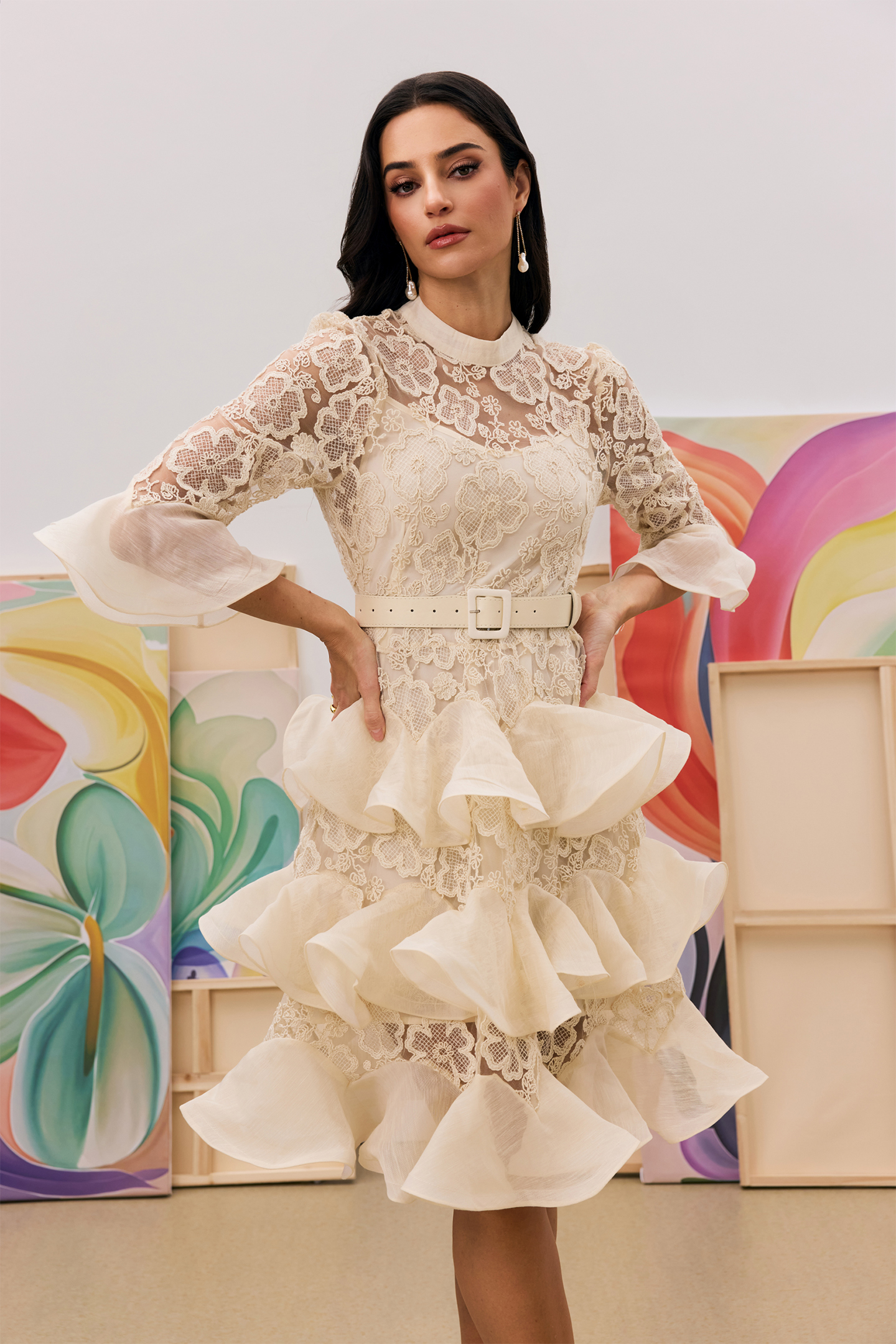 Kathy Floral Lace Tiered Mini Dress-purelyfable