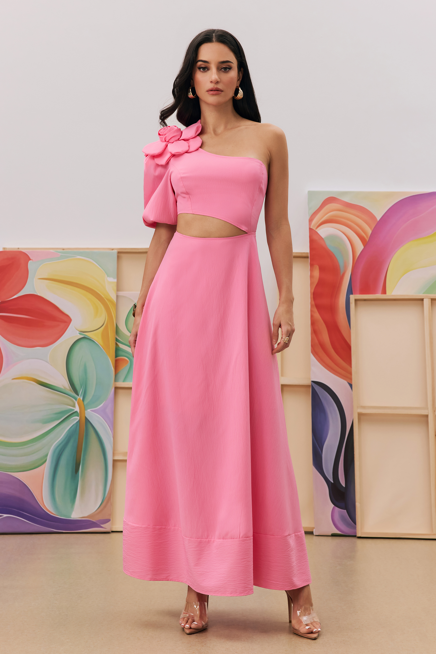 Lea Flower Cut-out Midi Dress-purelyfable