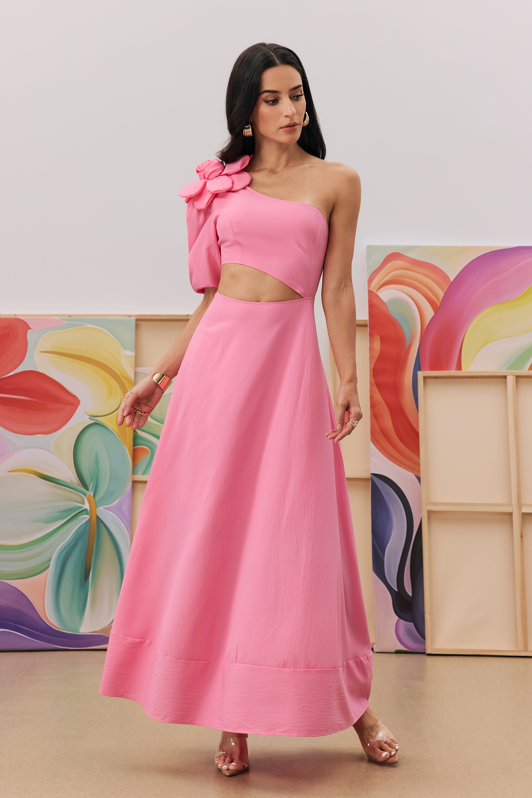 Lea Flower Cut-out Midi Dress-purelyfable
