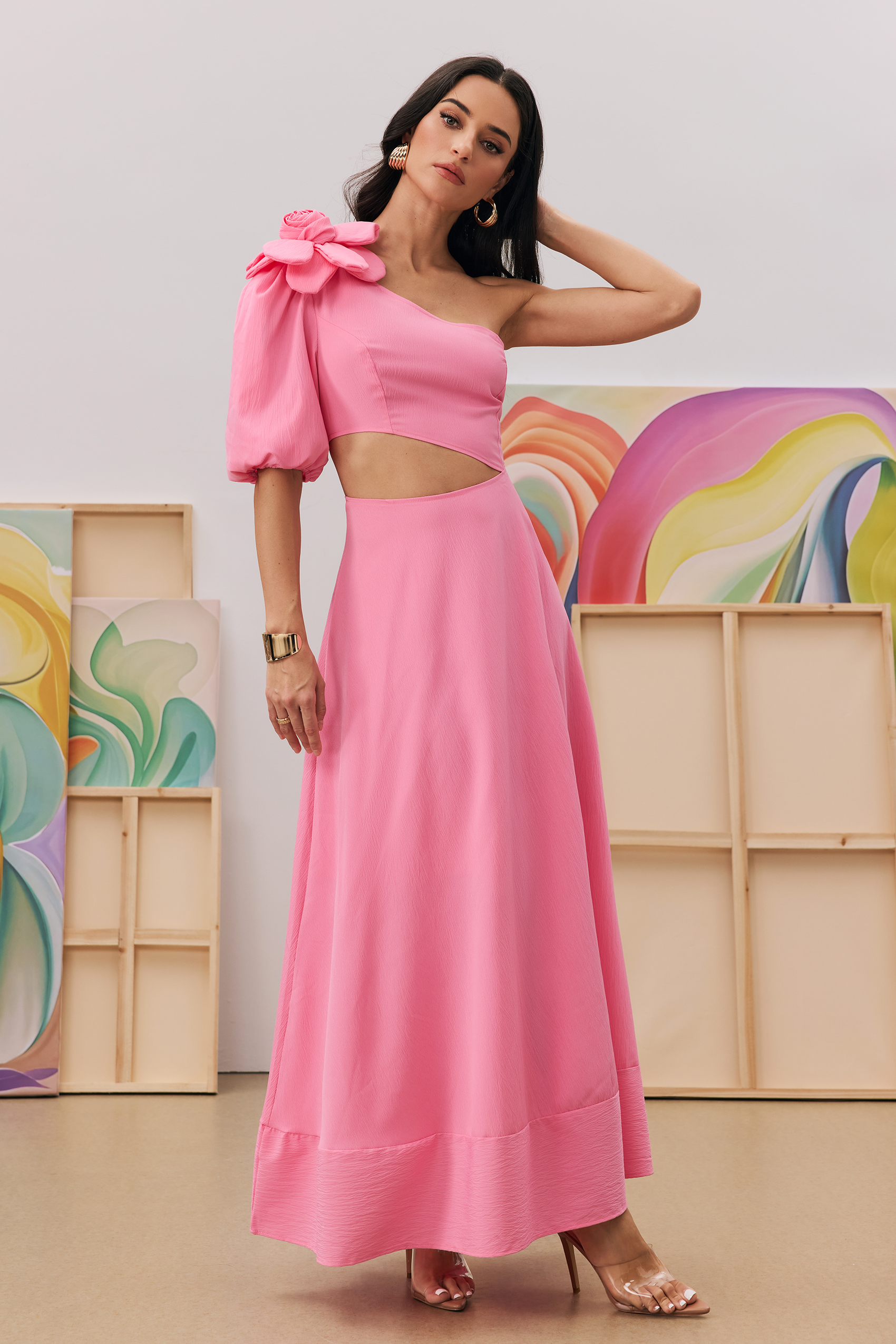 Lea Flower Cut-out Midi Dress-purelyfable