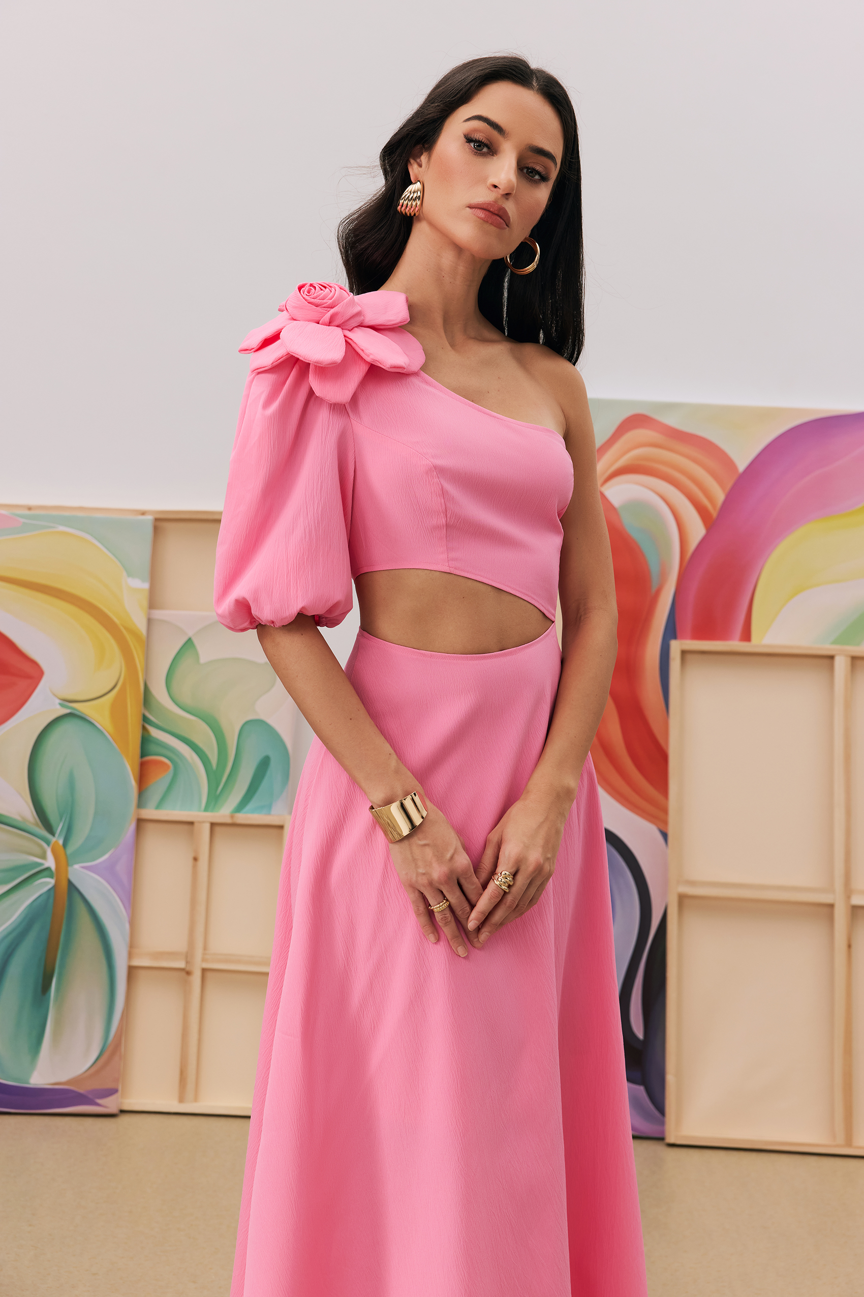 Lea Flower Cut-out Midi Dress-purelyfable