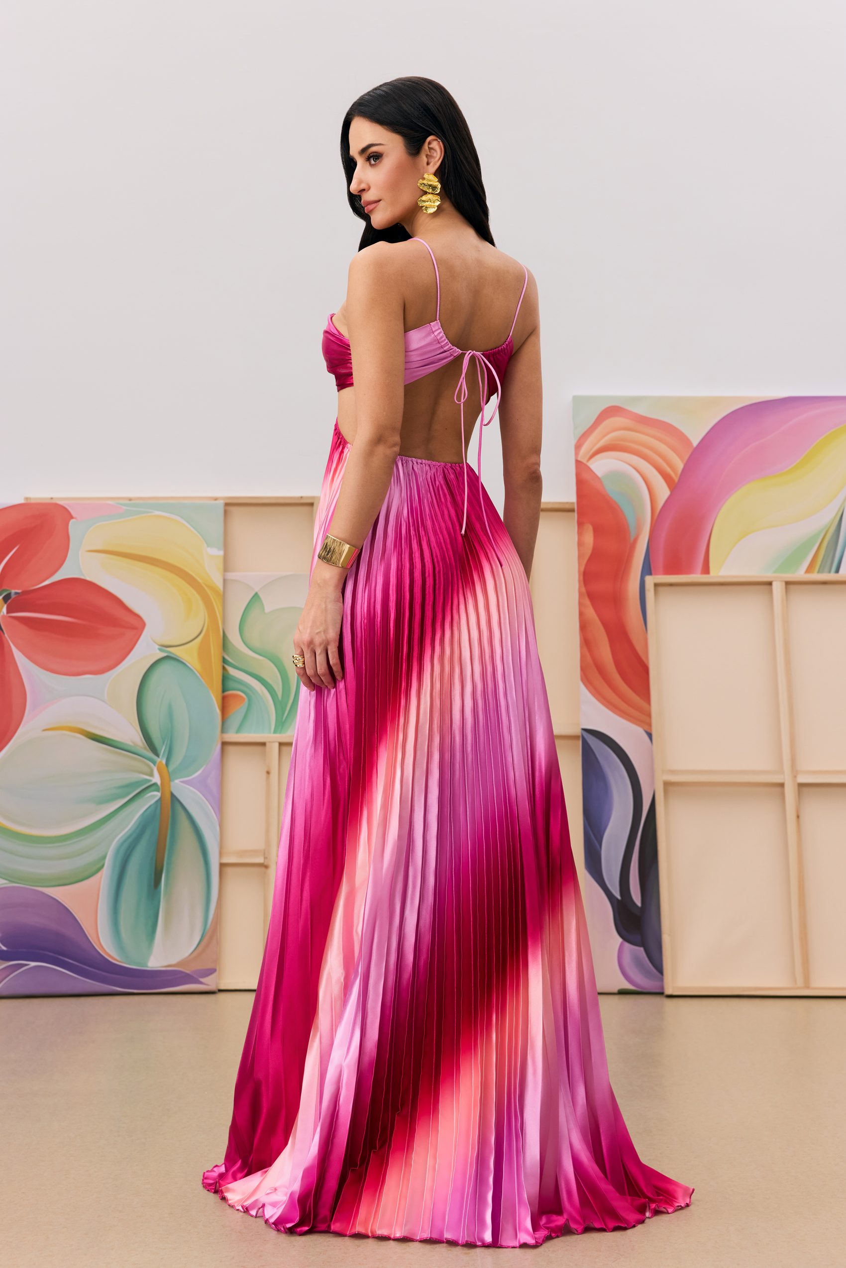 Hayley Pleated Gradient Cutout Maxi Dress-purelyfable