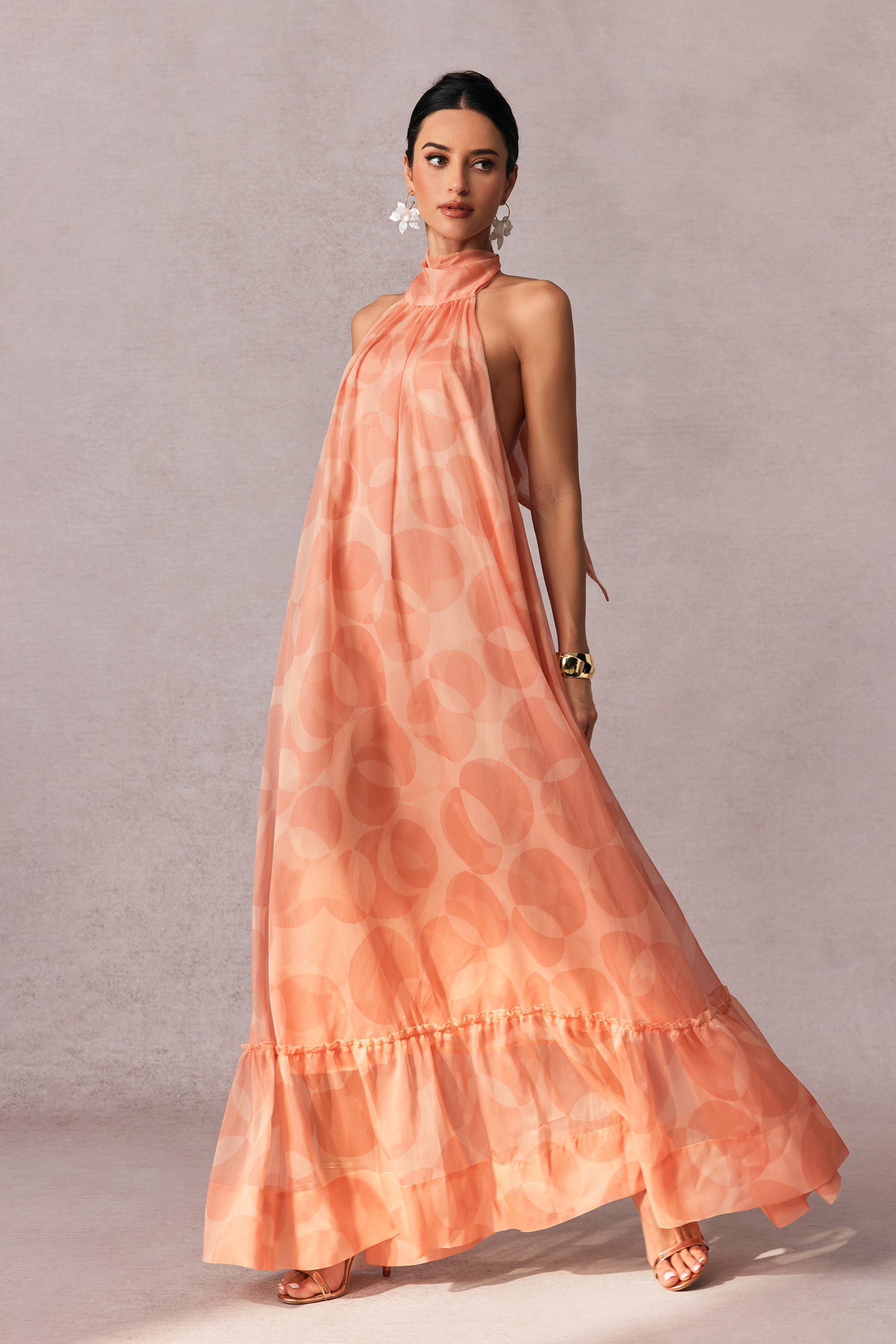 Stephanie Printed Halter Neck Maxi Dress-purelyfable