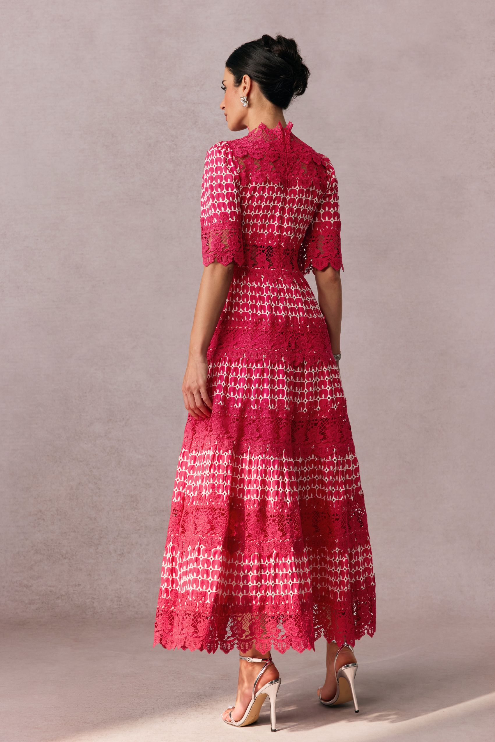 Sabrina Embroidered Lace Short Sleeve Midi Dress-purelyfable