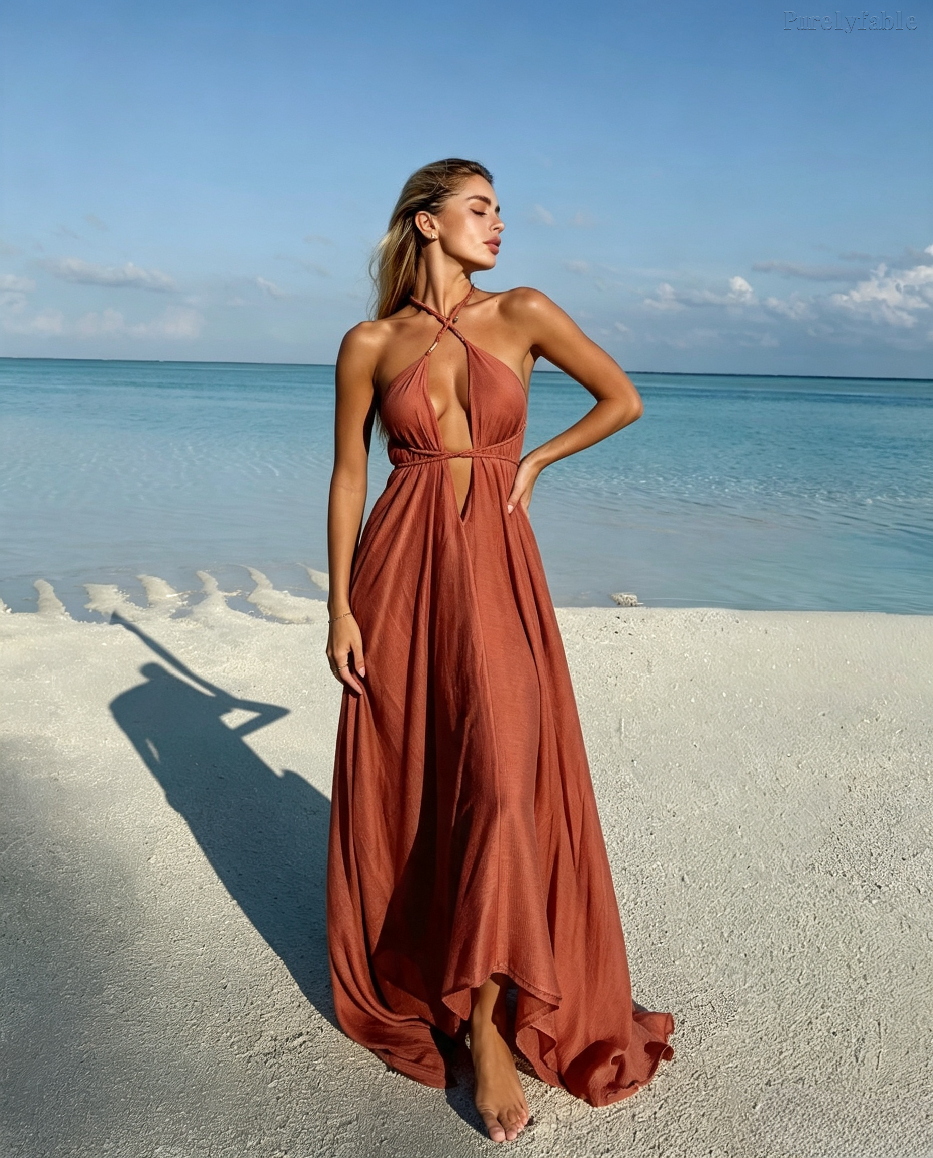 Clara Retro Red Neckline Open-Back Long Dress