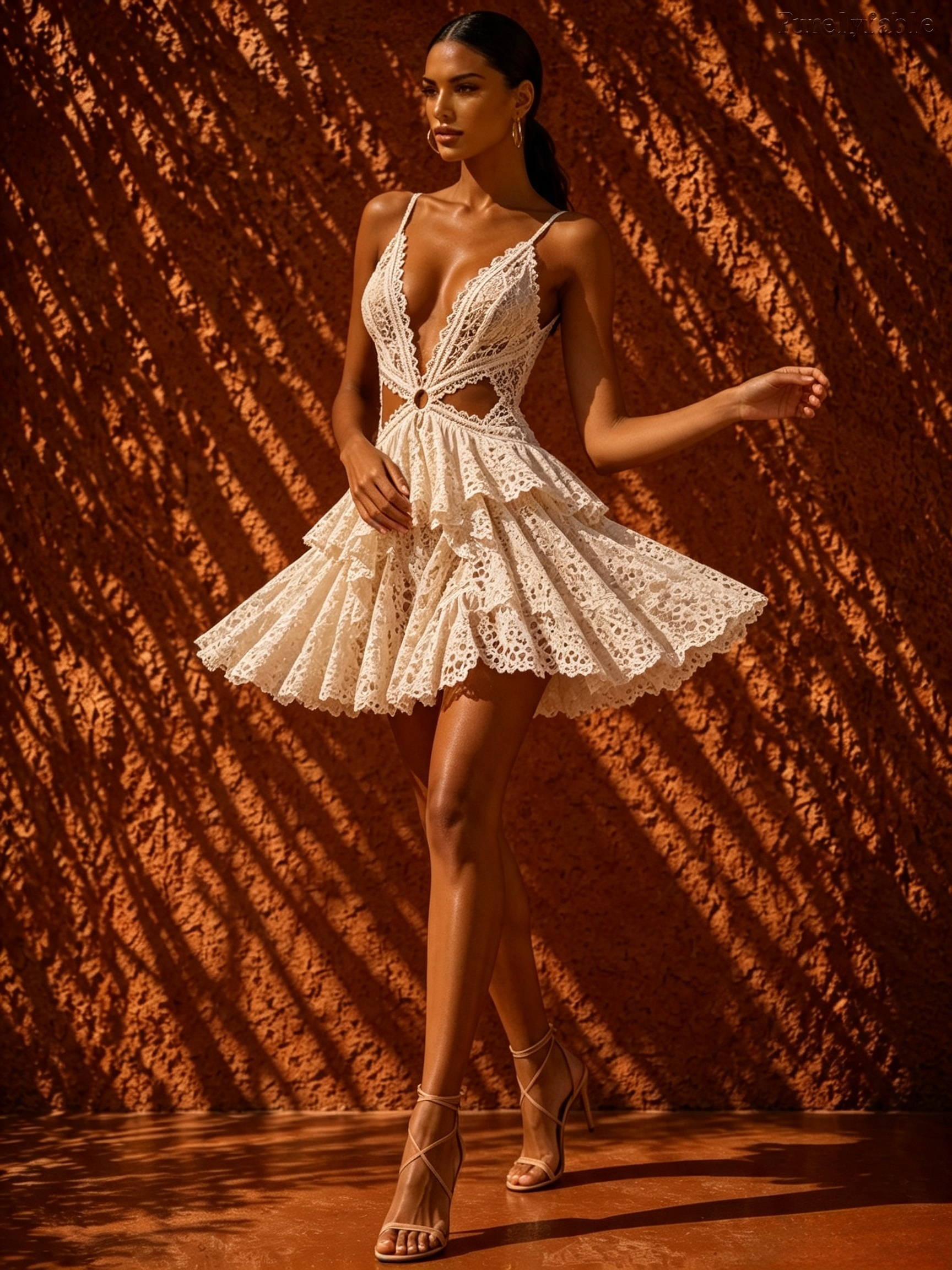Estelle White V-Neck Thin Shoulder Strap Cut-Out Dress