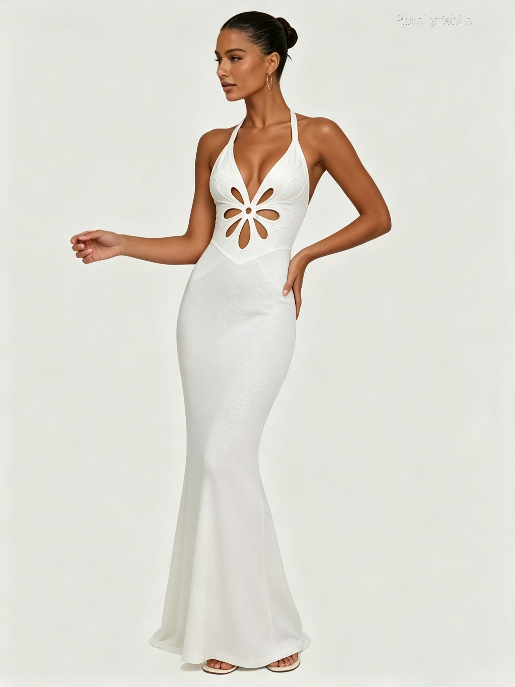 Helena White Halter Cut-Out Fish Tail Long Dress