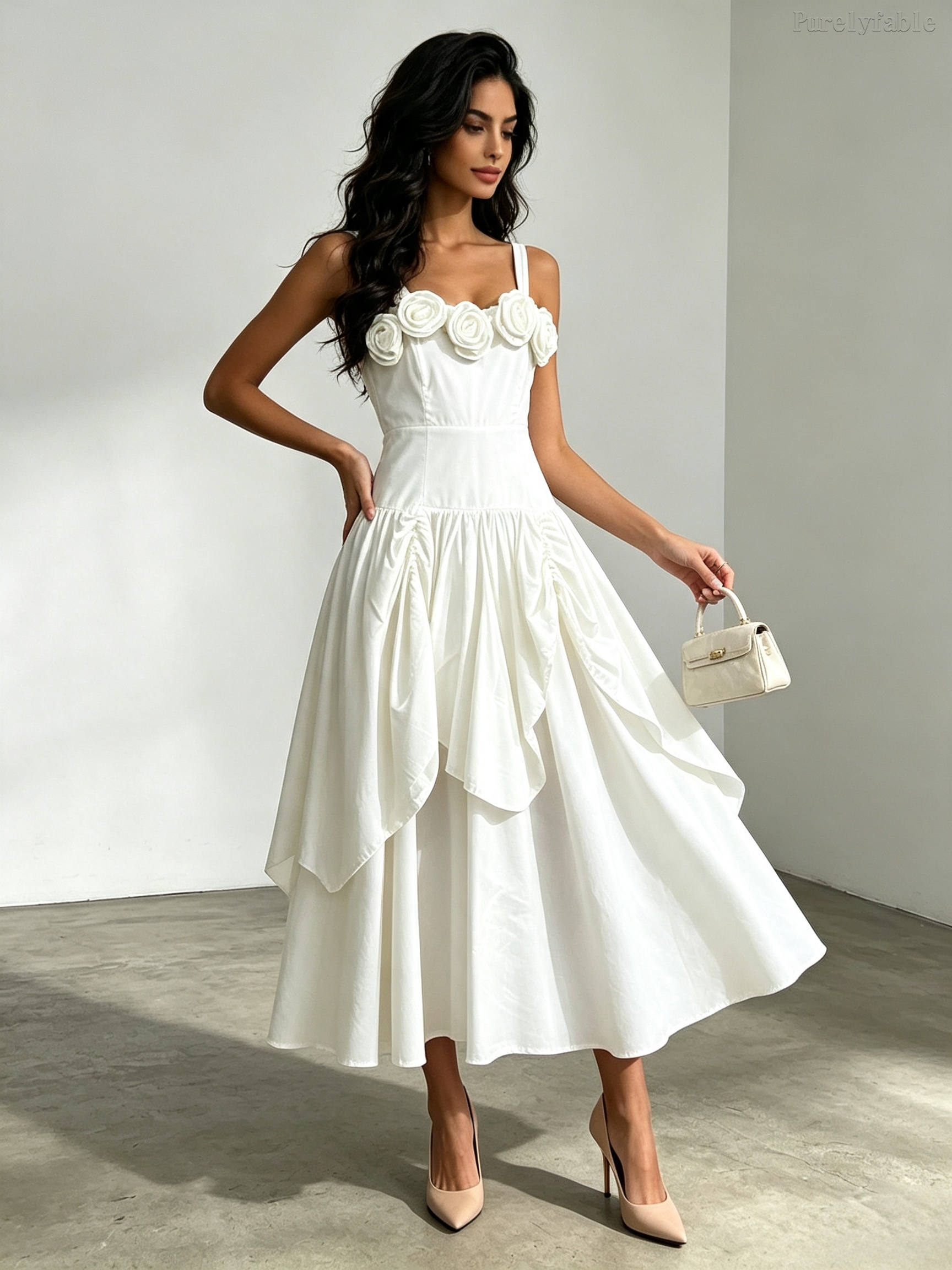 Eloise Rose-Colored High-Waisted A-Line Strapless Long Dress