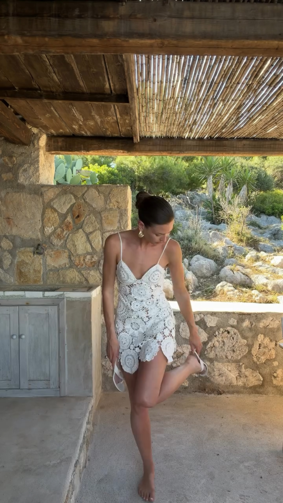 Zora White Delicate-Strap Crochet Mini Dress