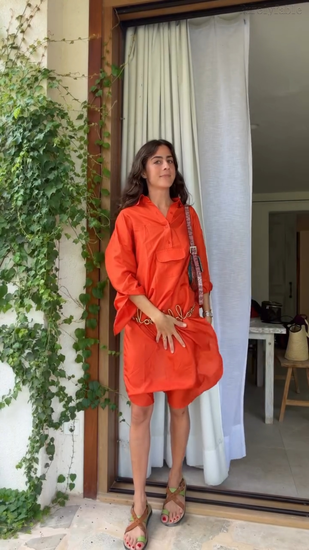 Mariana Orange Collared Half-Buttoned Blouse Dress