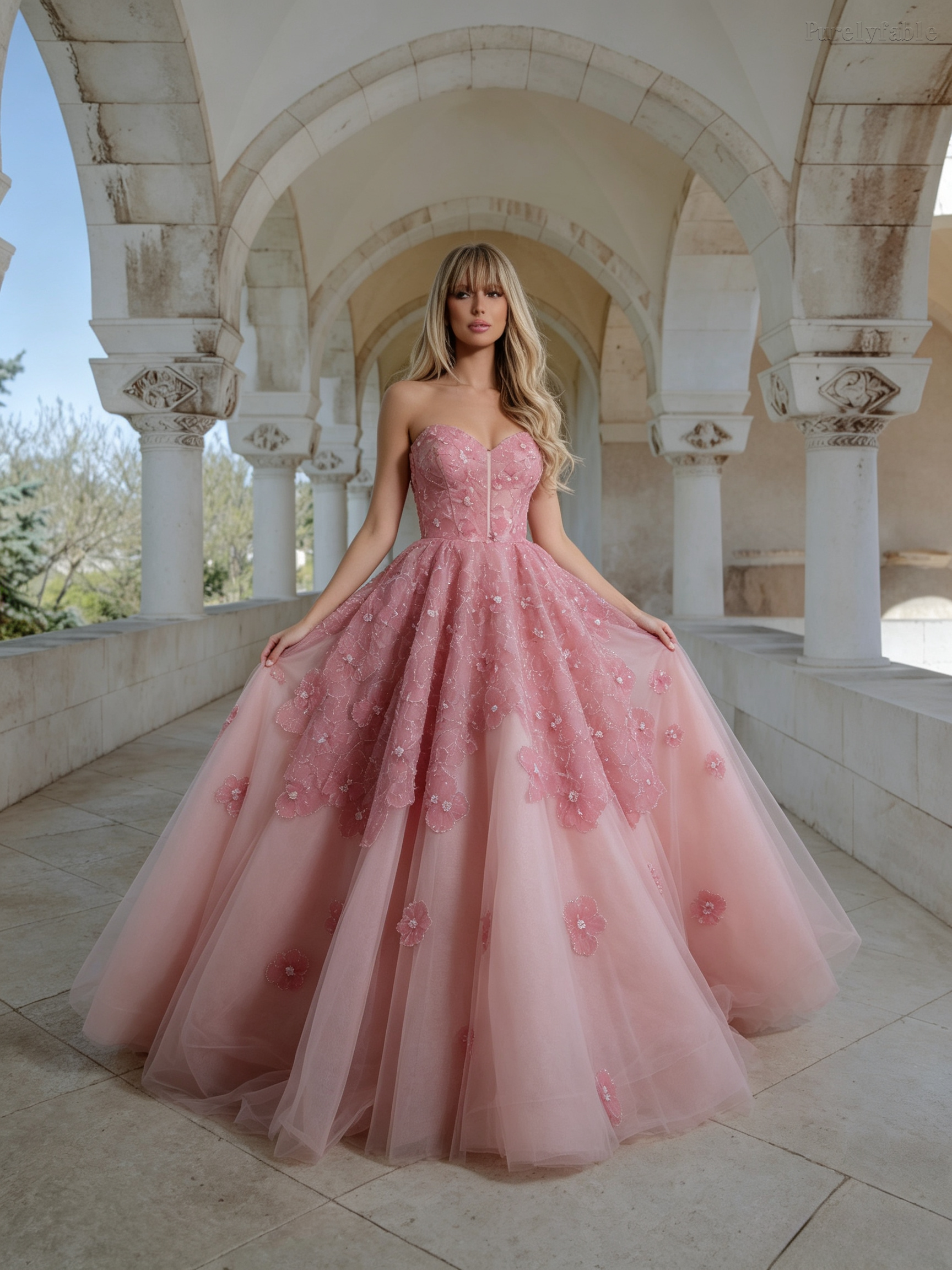 Arabella Pink Strapless Mesh Long Dress