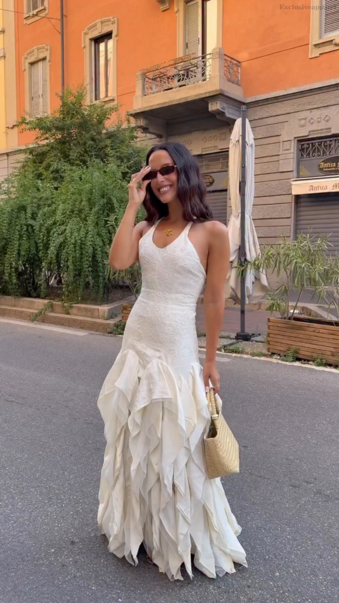 Aurora White Neckline Frill Long Dress