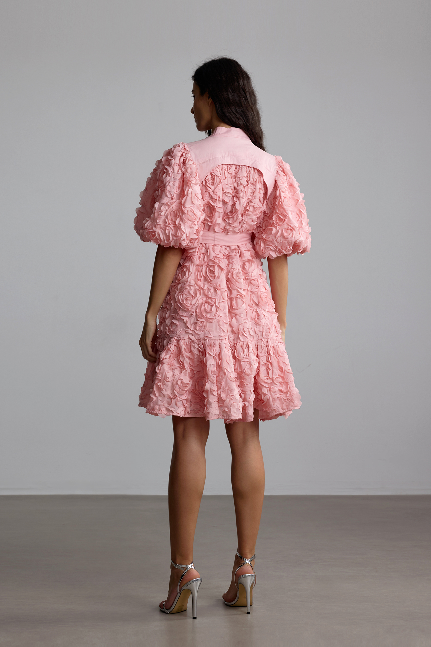 Emeline 3D Floral Balloon Sleeve Mini Dress-purelyfable