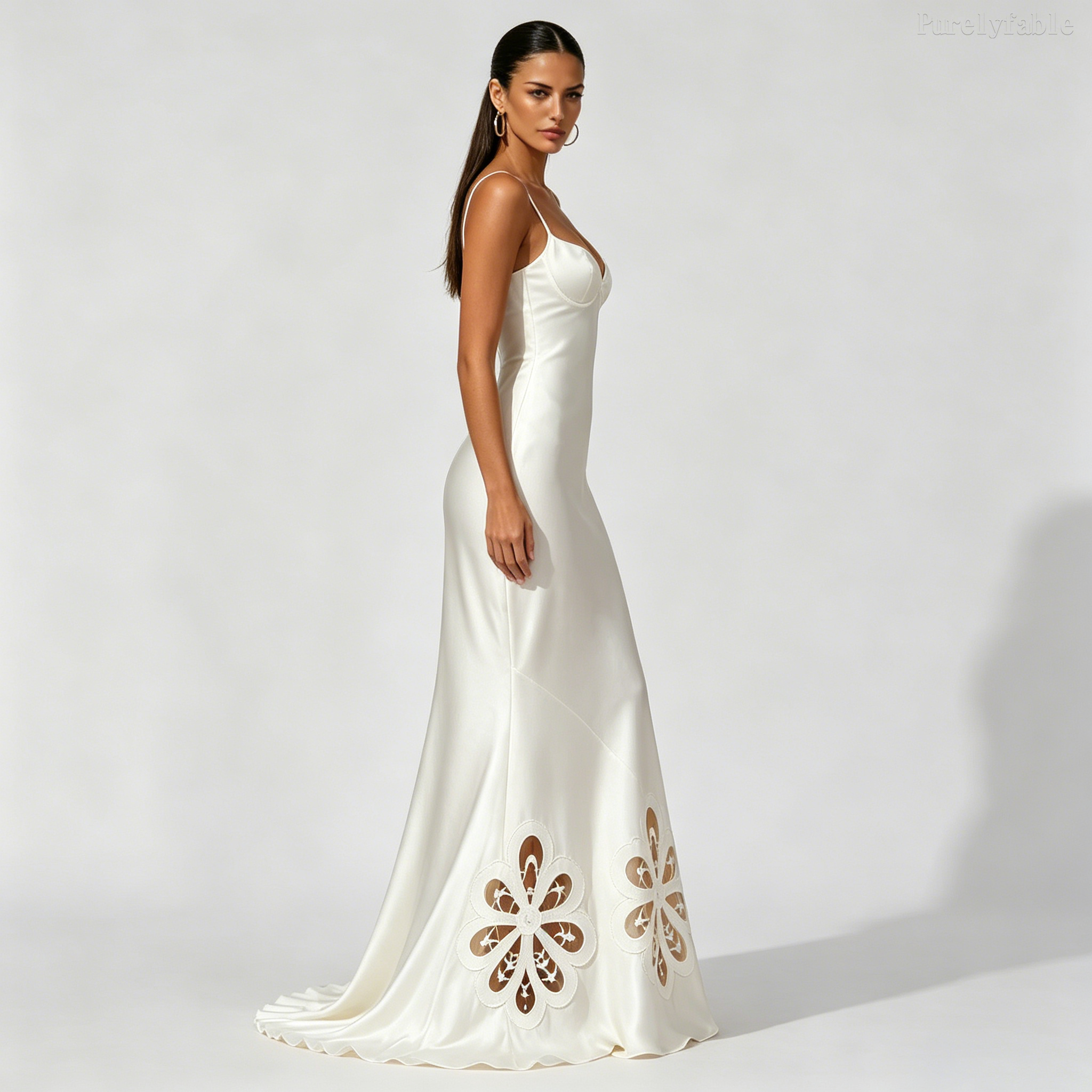 Nala White Satin Fishtail Maxi Dress
