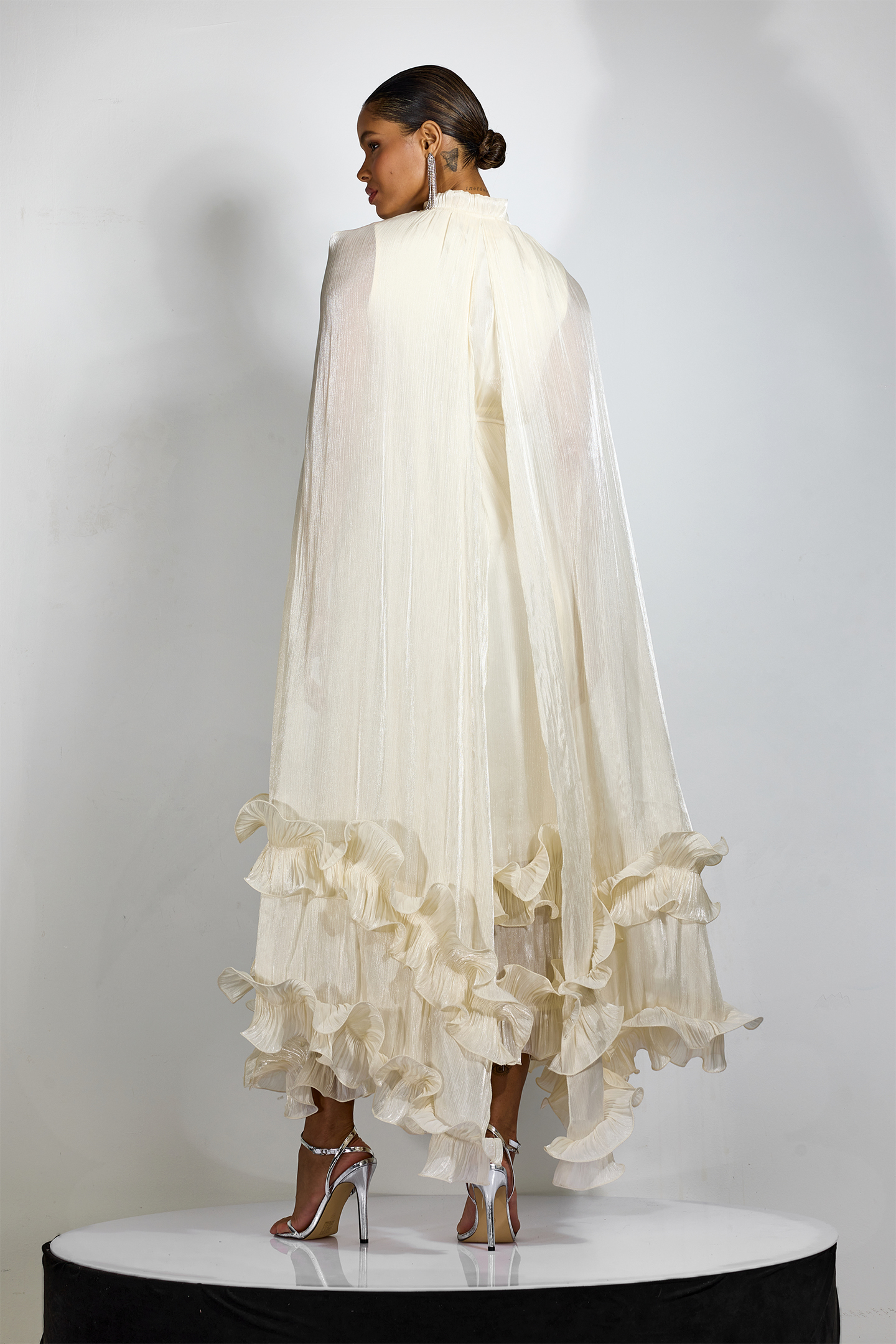 Shirley Cape-effect Ruffled Midi Dress-purelyfable