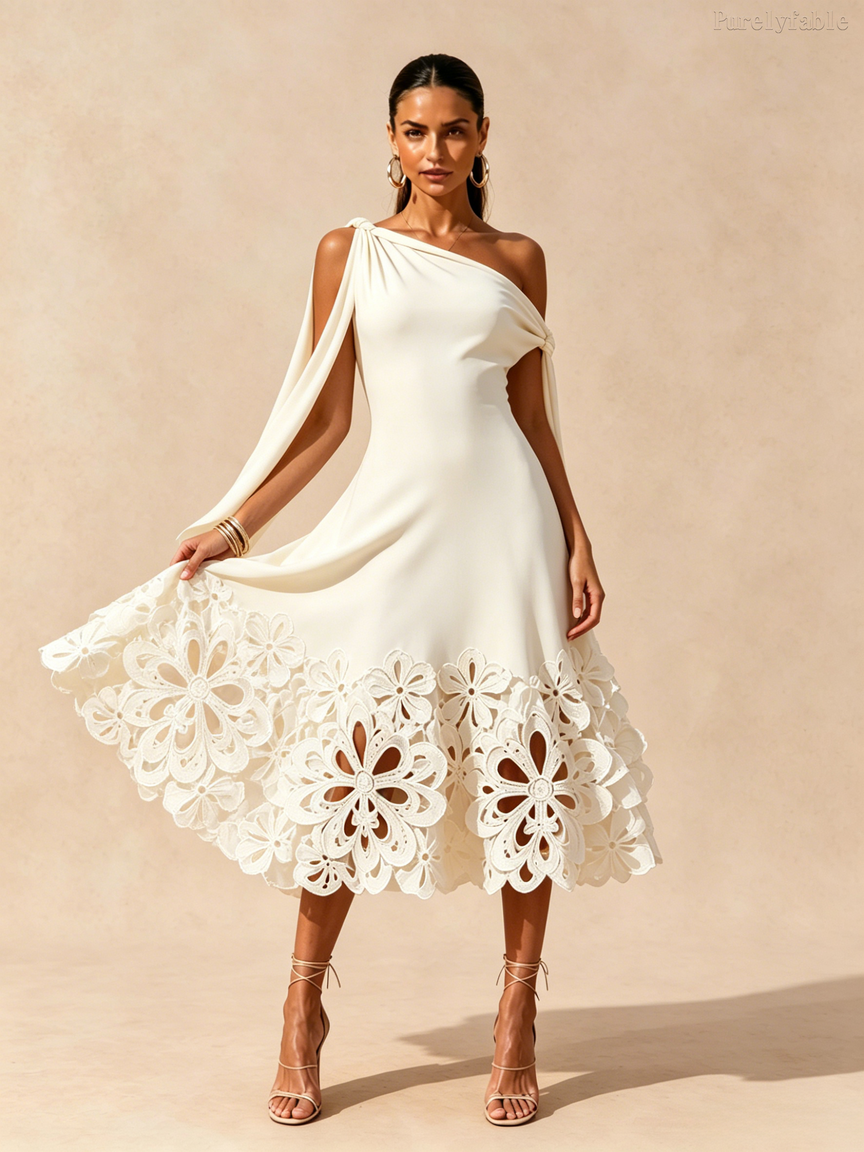 Elora White Cut-Out Floral Midi Dress