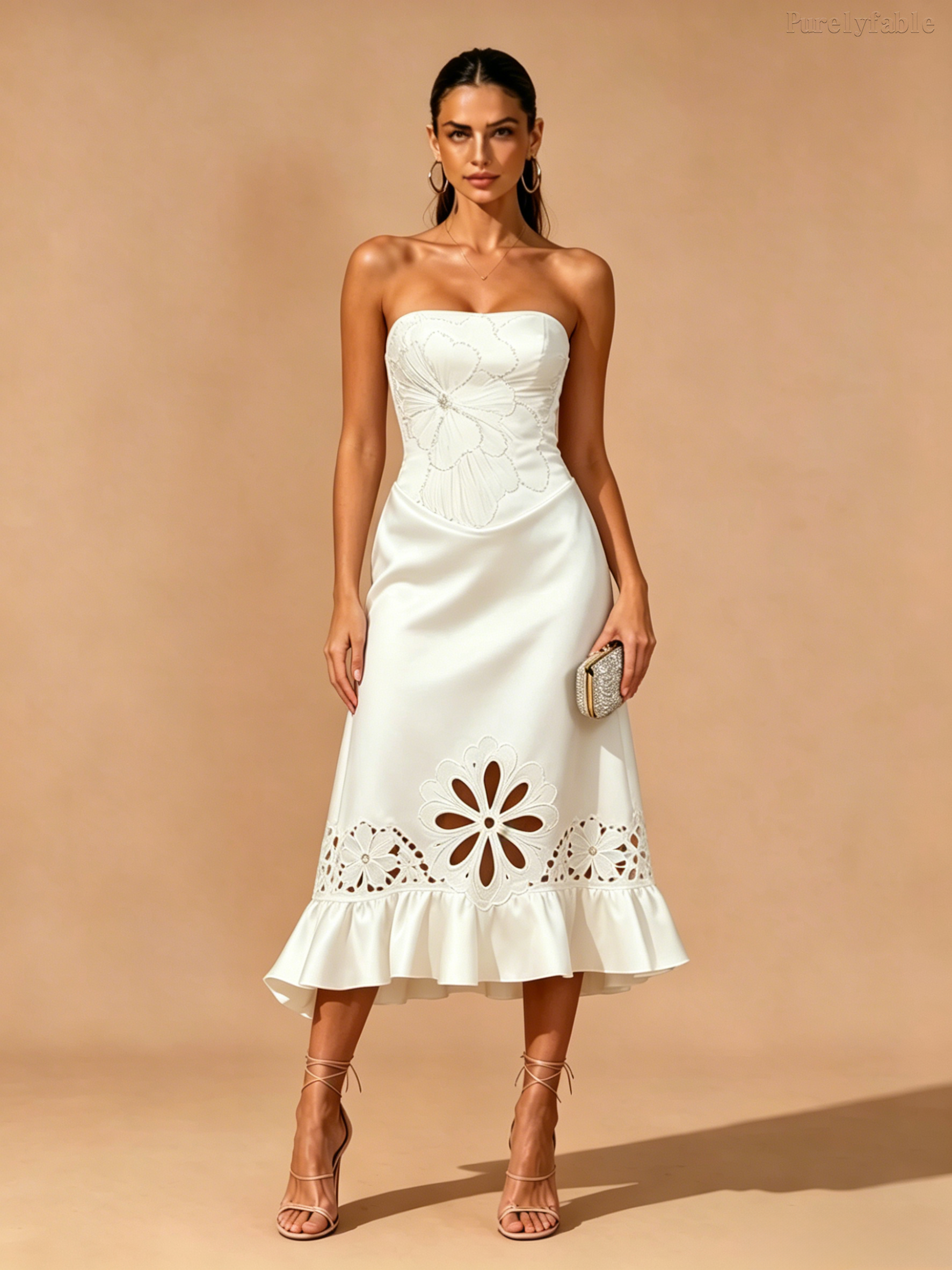 Elora White Strapless Midi Dress