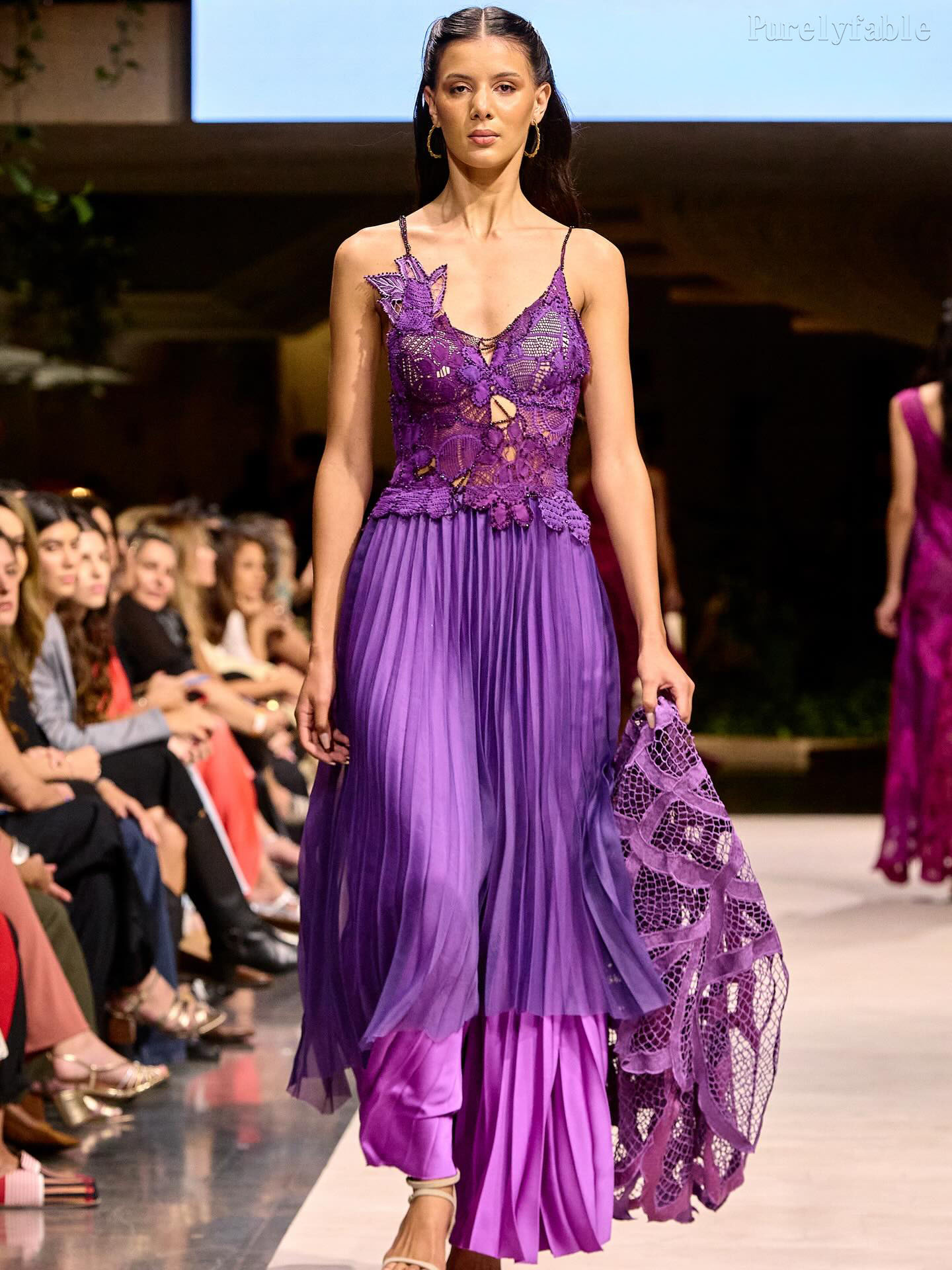 Rosamund Purple Butterfly Embroidered Layered Dress