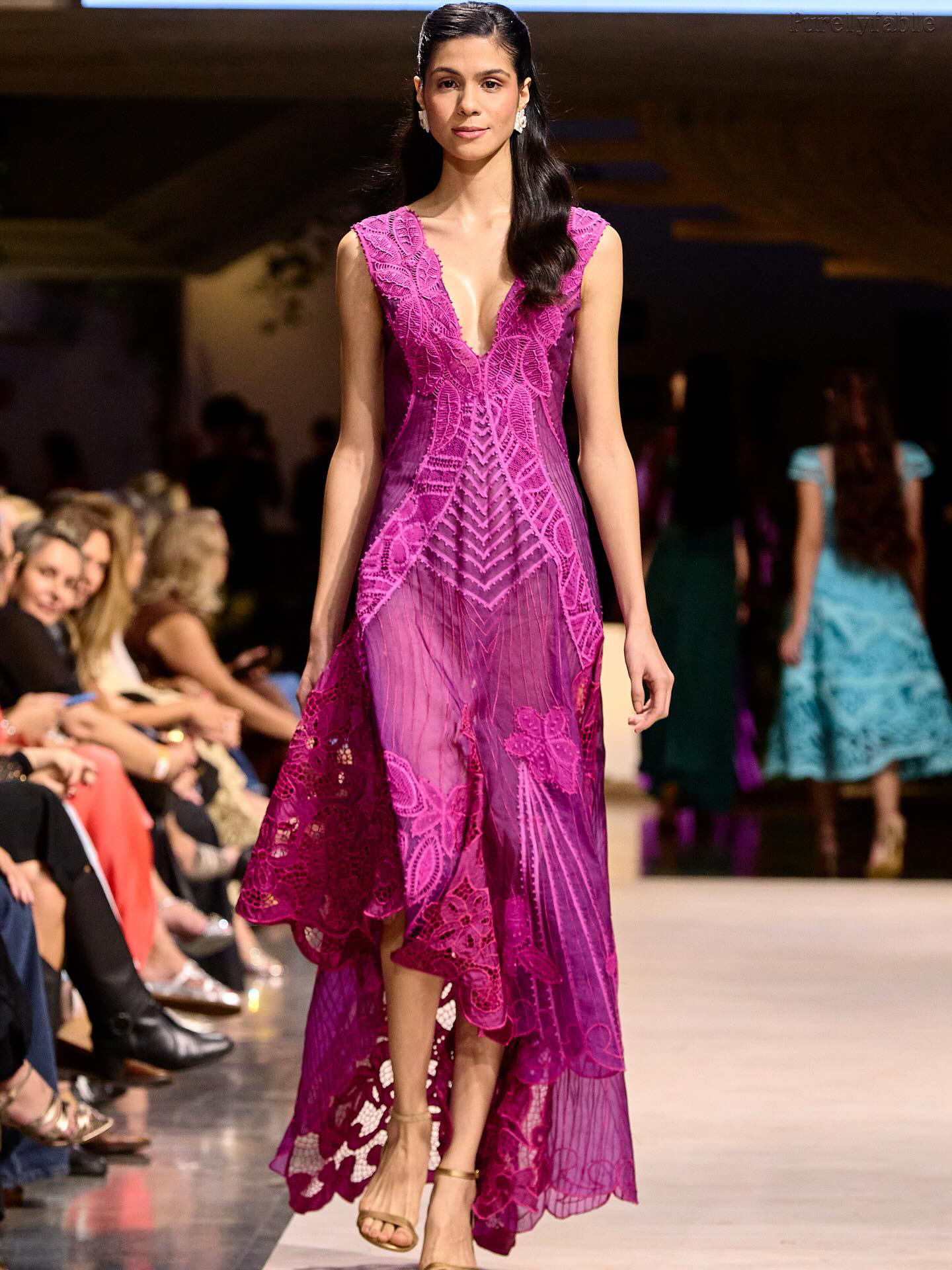 Talia Purple Sleeveless Deep V Floral Asymmetric Dress