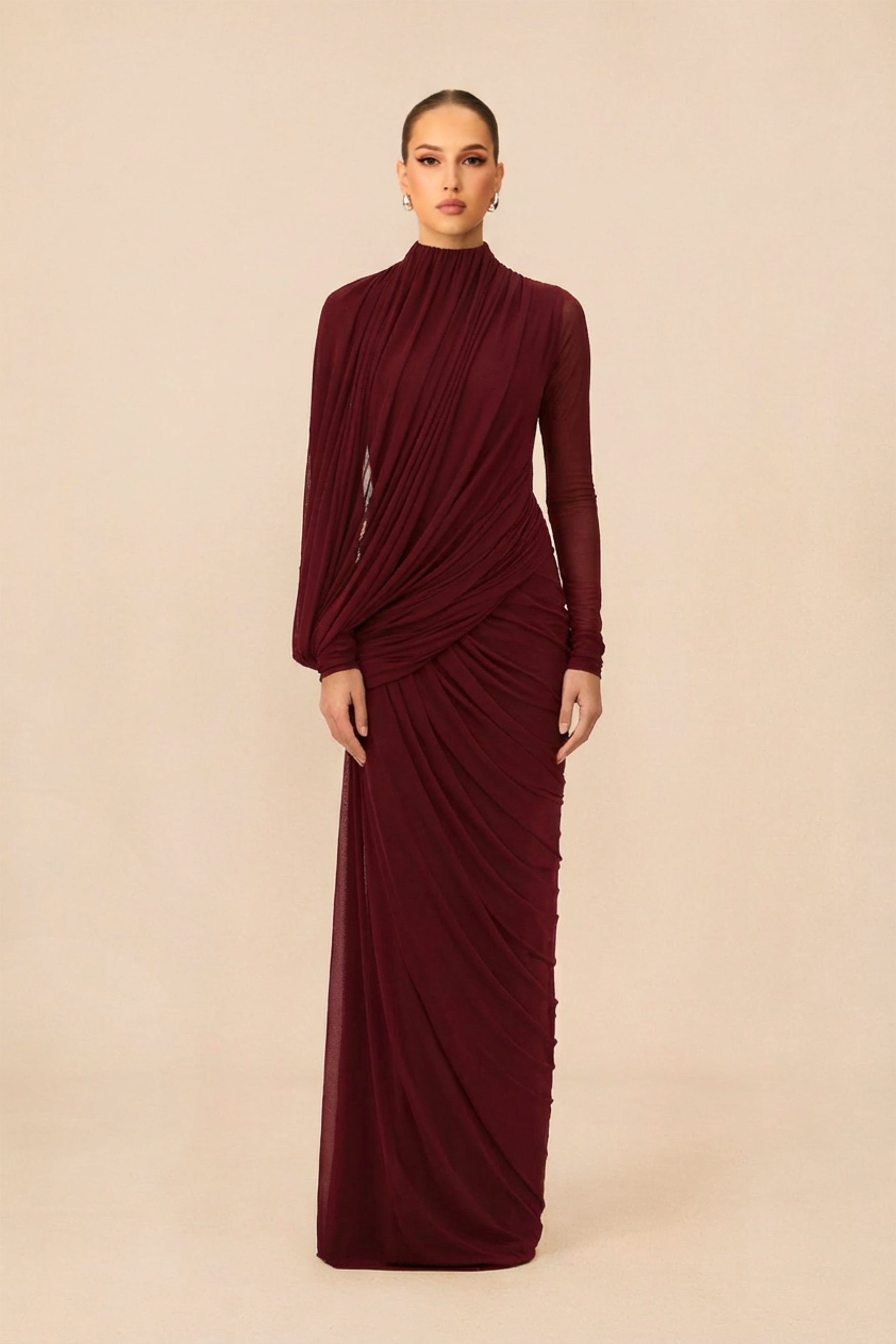 Swan Song High Neck Asymmetric Drape Maxi Dress-purelyfable